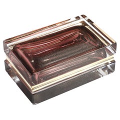 Modernist Hand-Blown Murano Glass Box in Smoked Rose with 24 Karat Gold Flecks