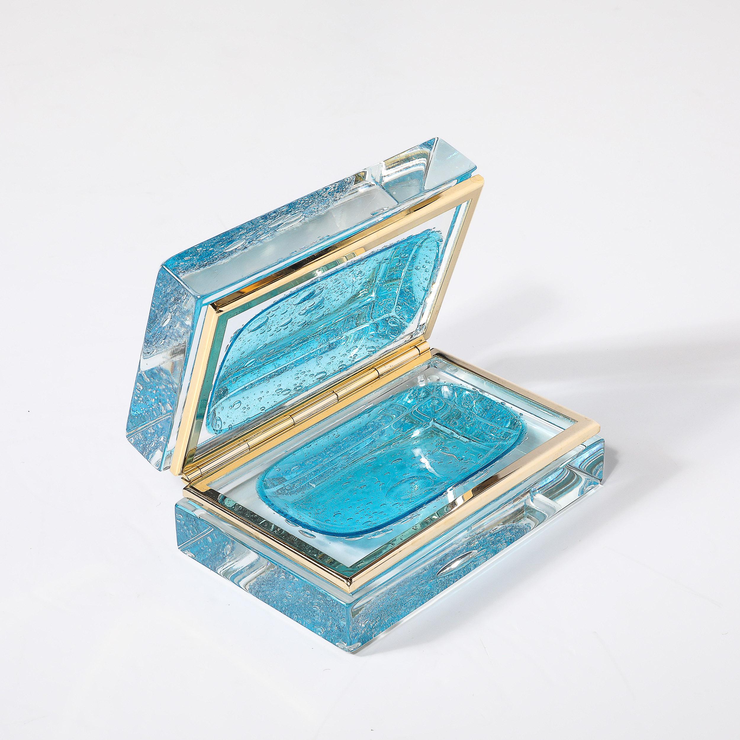 Modernist Hand-Blown Murano Glass Box in Ultramarine W/ Pulegoso Detailing For Sale 4
