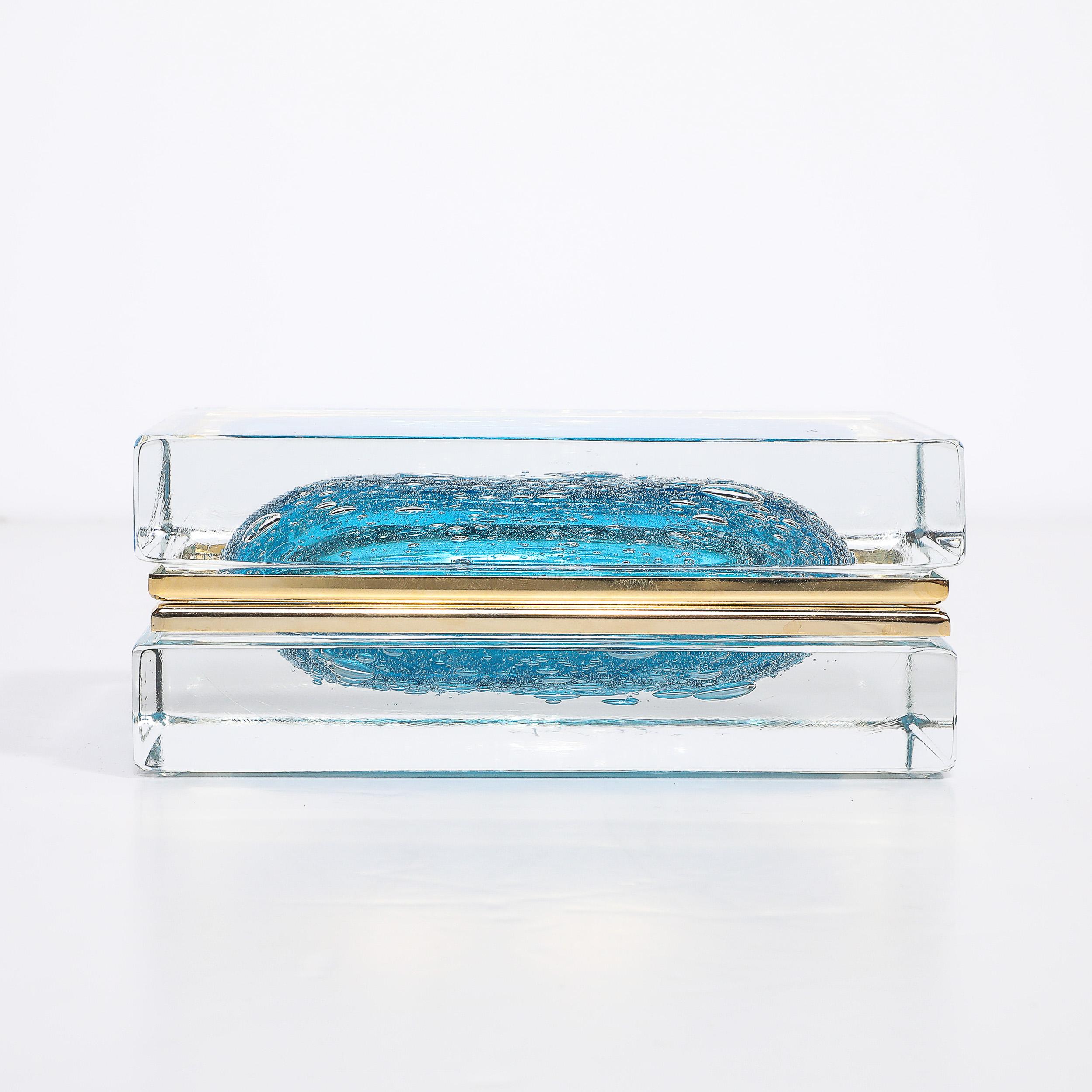 Modernist Hand-Blown Murano Glass Box in Ultramarine W/ Pulegoso Detailing For Sale 5