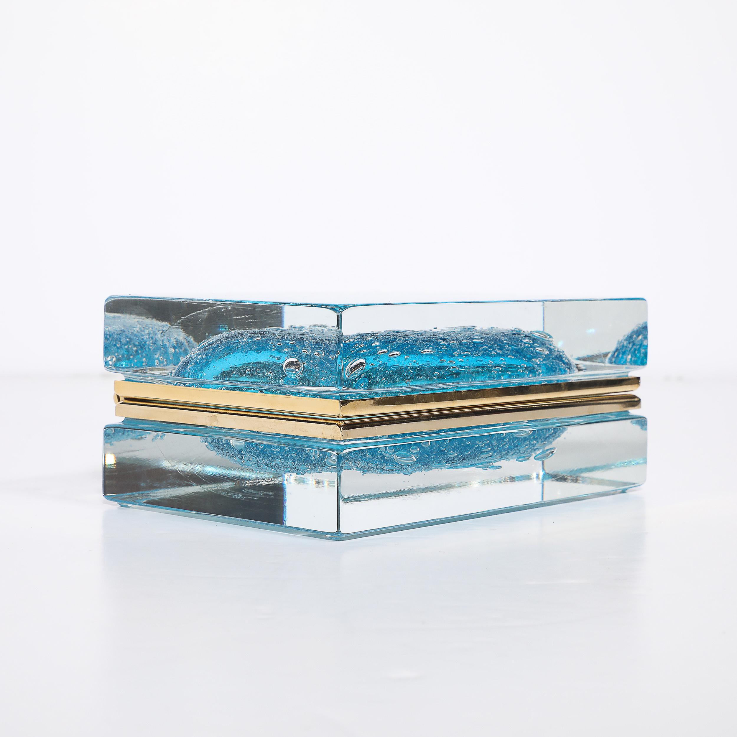 Modernist Hand-Blown Murano Glass Box in Ultramarine W/ Pulegoso Detailing For Sale 6