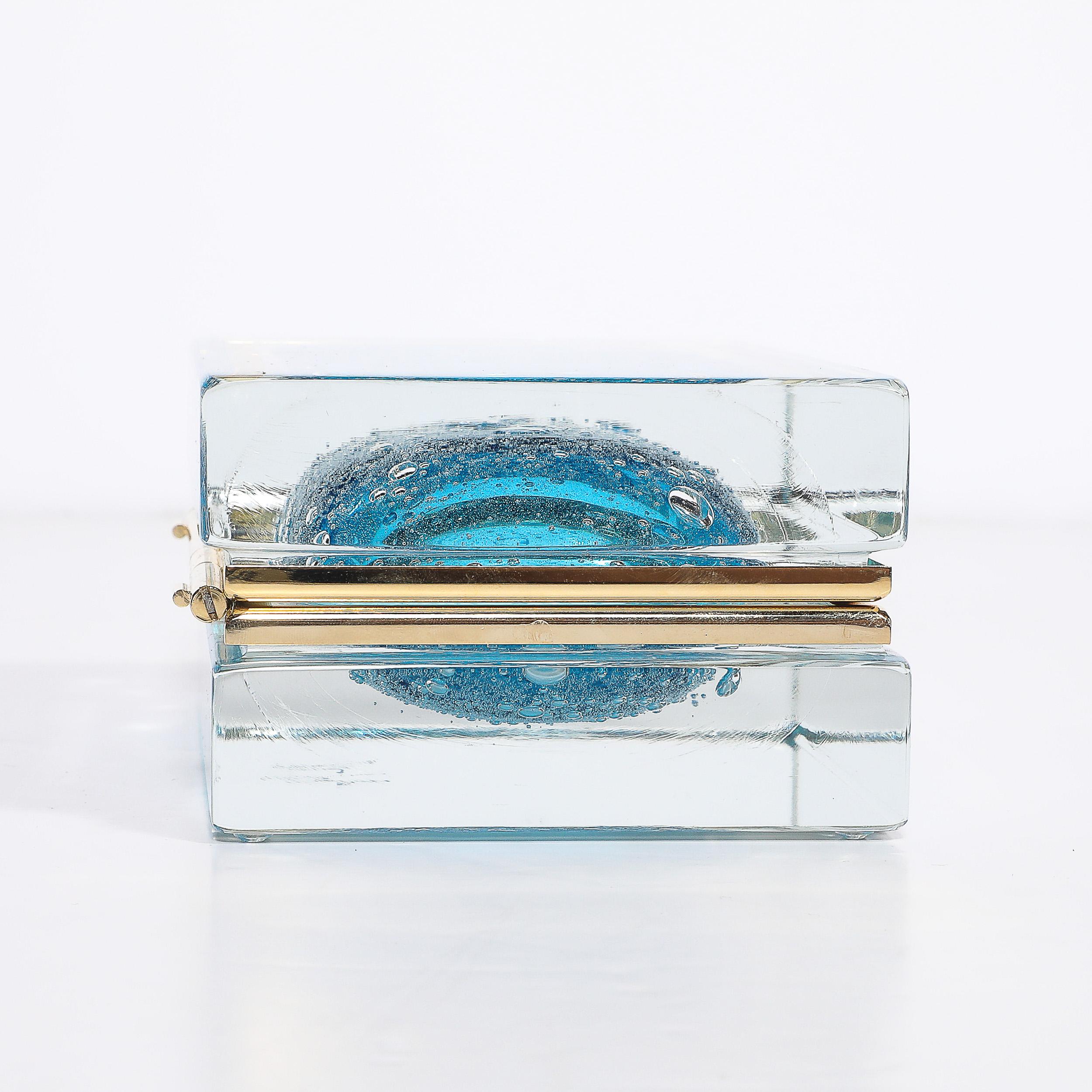 Modernist Hand-Blown Murano Glass Box in Ultramarine W/ Pulegoso Detailing For Sale 7