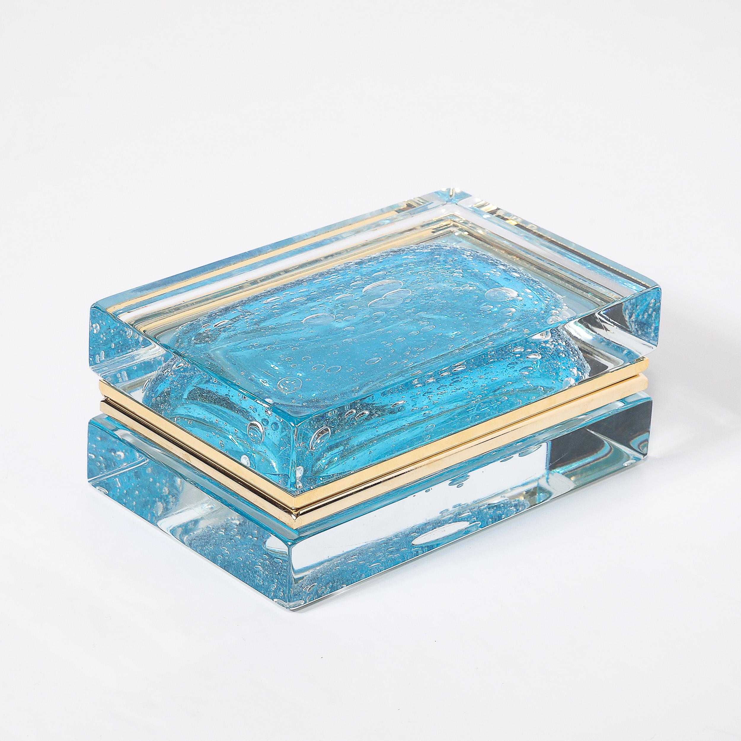 Modernist Hand-Blown Murano Glass Box in Ultramarine W/ Pulegoso Detailing For Sale 8
