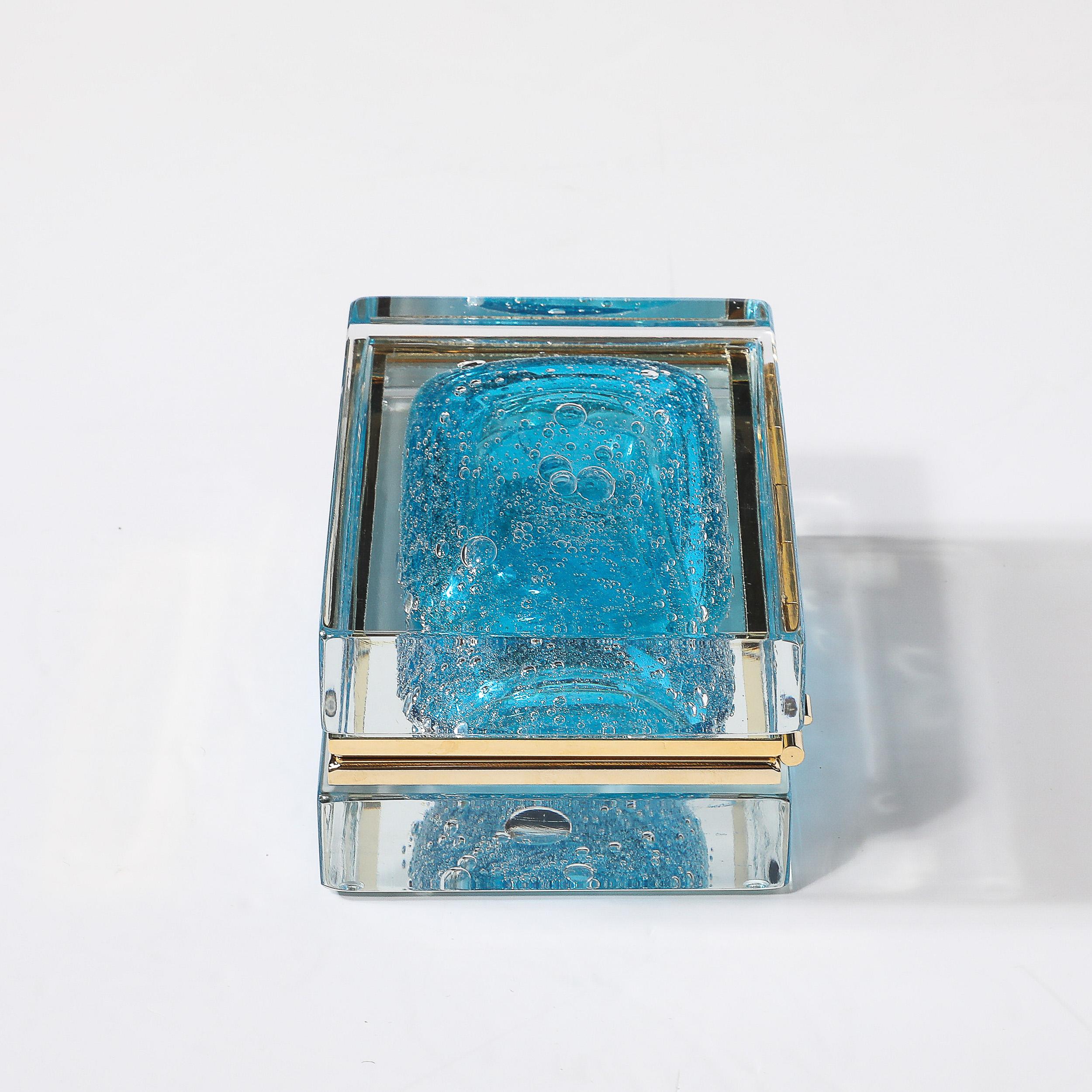 Modernist Hand-Blown Murano Glass Box in Ultramarine W/ Pulegoso Detailing For Sale 1