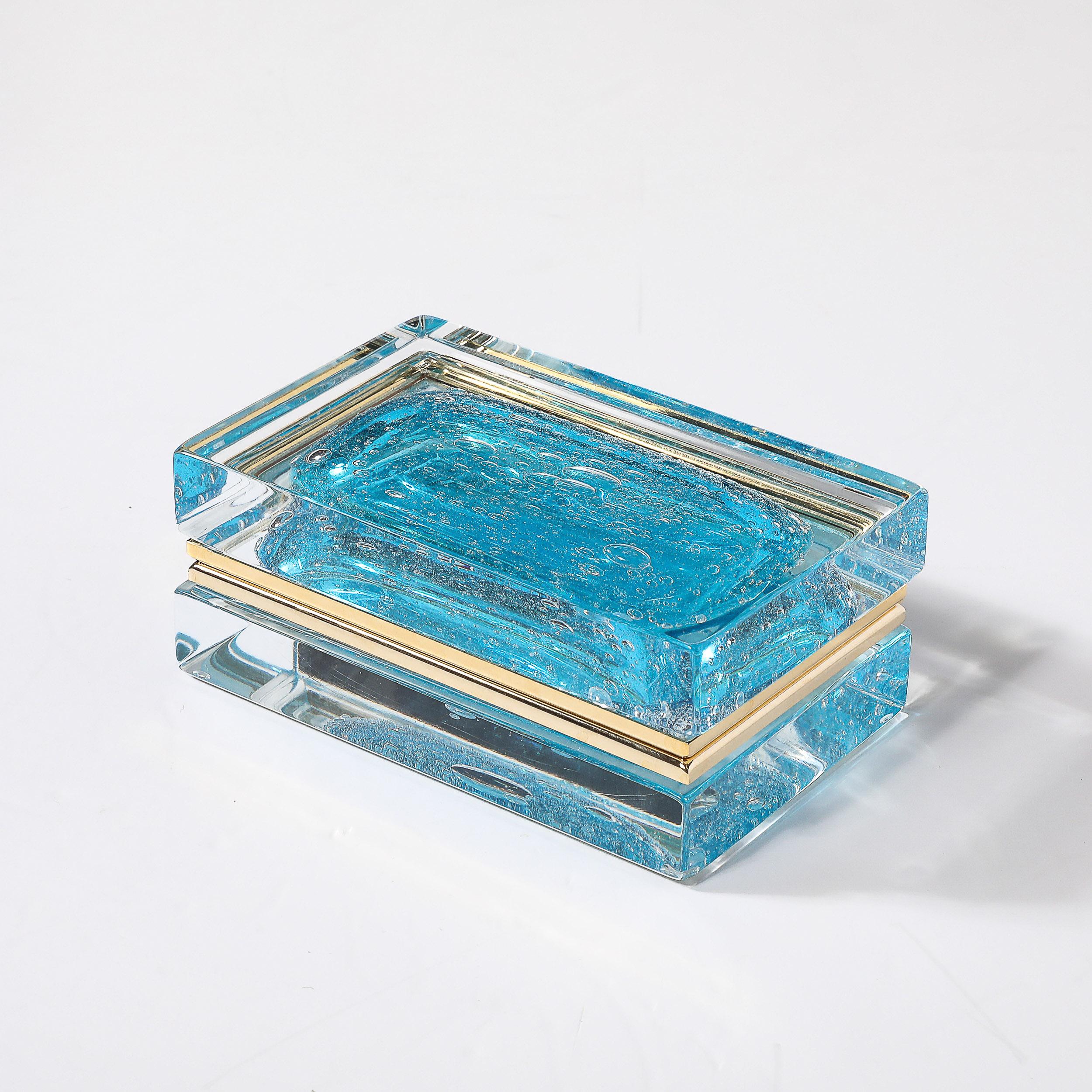 Modernist Hand-Blown Murano Glass Box in Ultramarine W/ Pulegoso Detailing For Sale 2