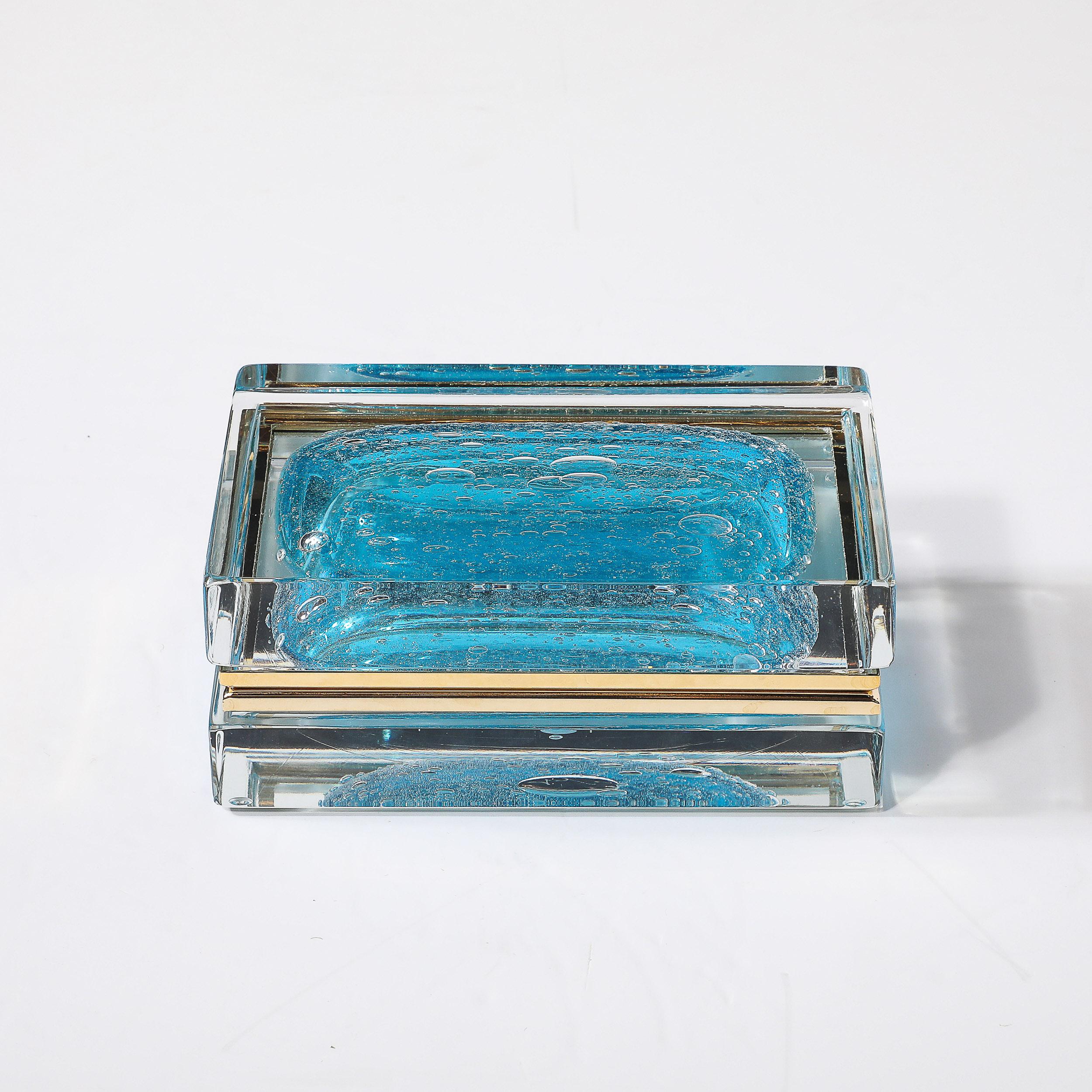 Modernist Hand-Blown Murano Glass Box in Ultramarine W/ Pulegoso Detailing For Sale 3