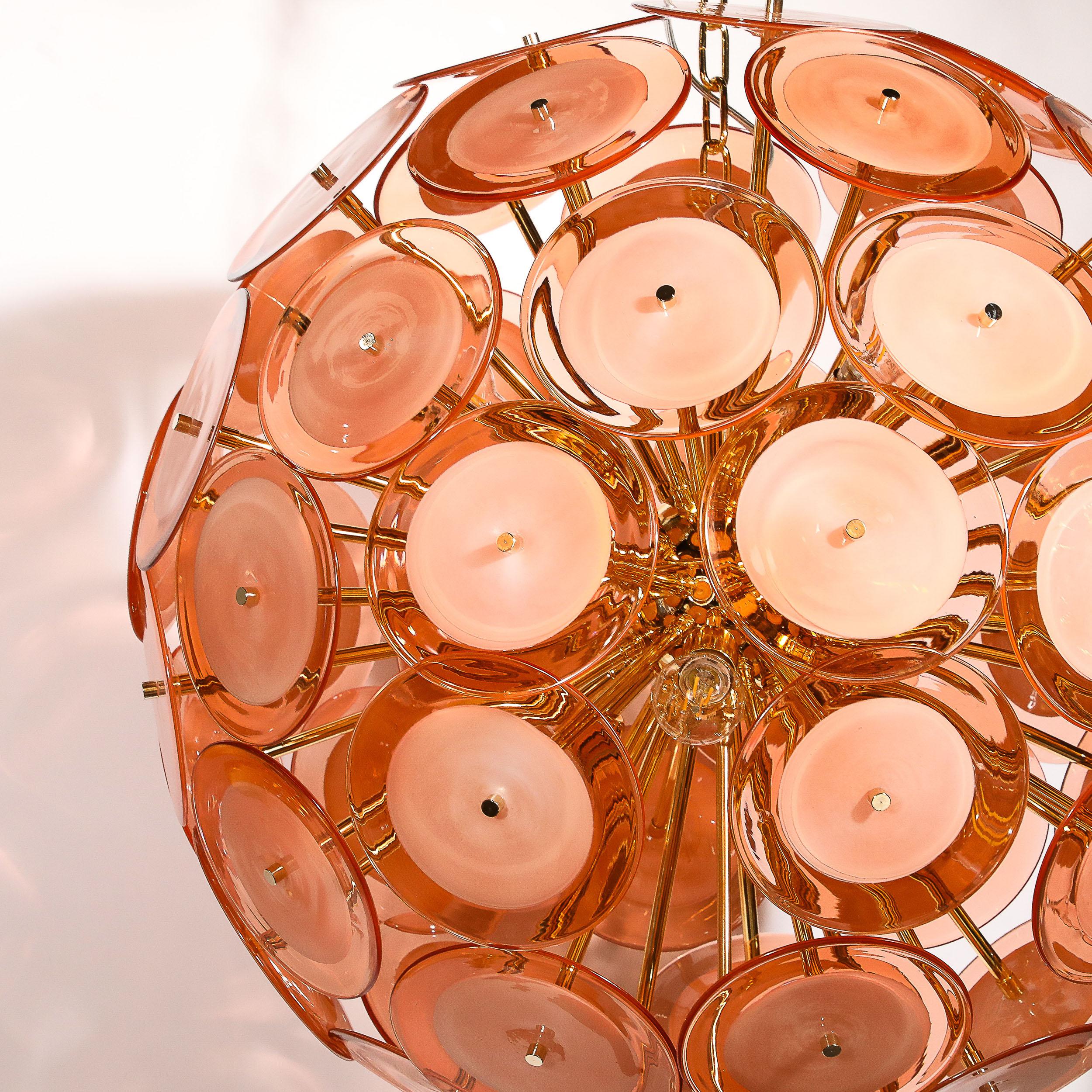 Lustre moderniste à disques en verre de Murano soufflé à la main en abricot fumé en vente 7