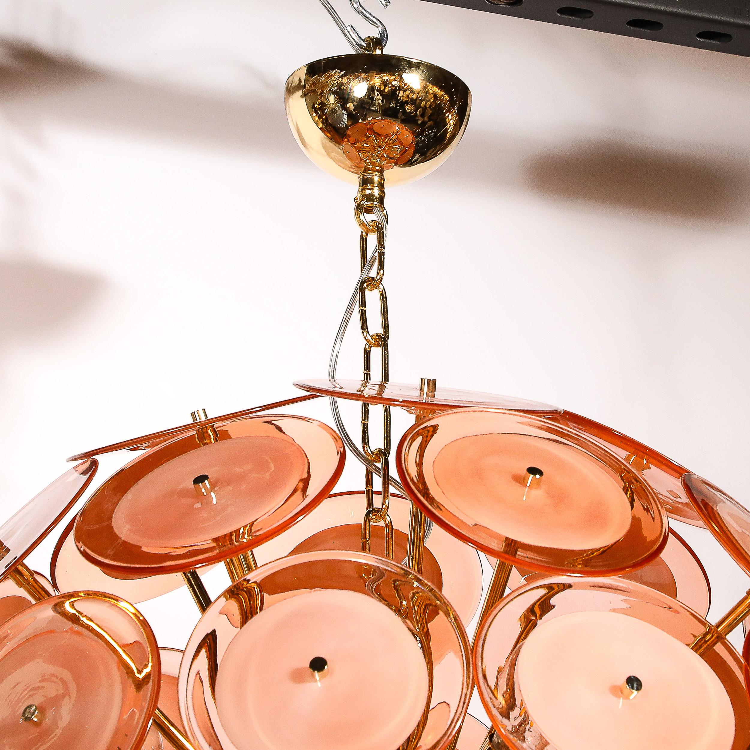 Lustre moderniste à disques en verre de Murano soufflé à la main en abricot fumé en vente 8