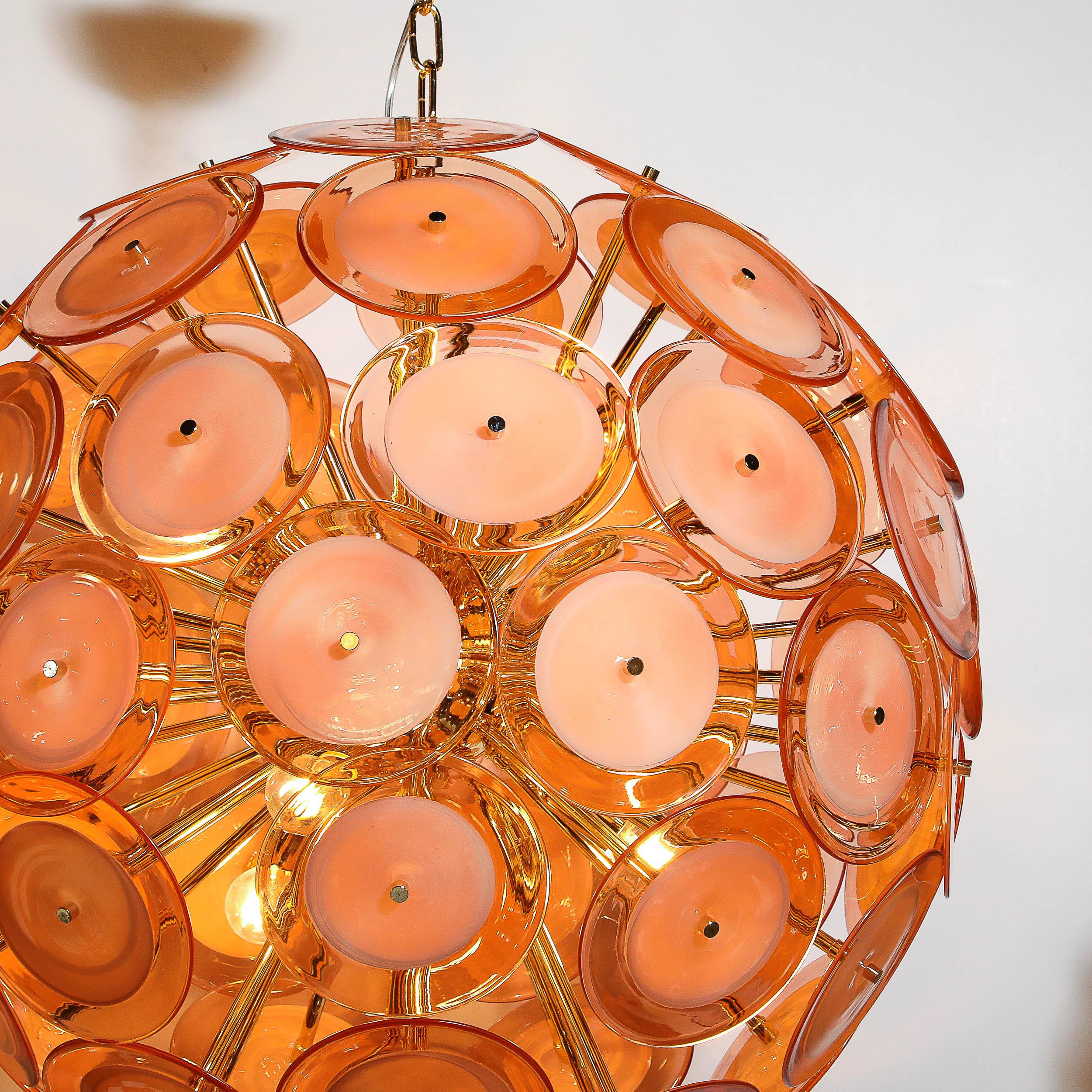 Lustre moderniste à disques en verre de Murano soufflé à la main en abricot fumé Neuf - En vente à New York, NY