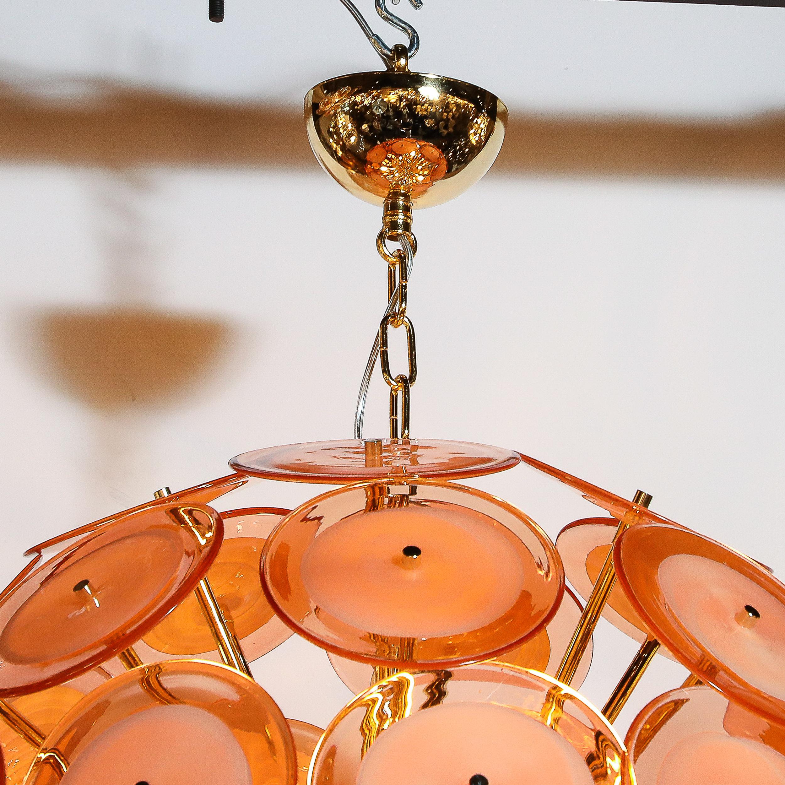 XXIe siècle et contemporain Lustre moderniste à disques en verre de Murano soufflé à la main en abricot fumé en vente