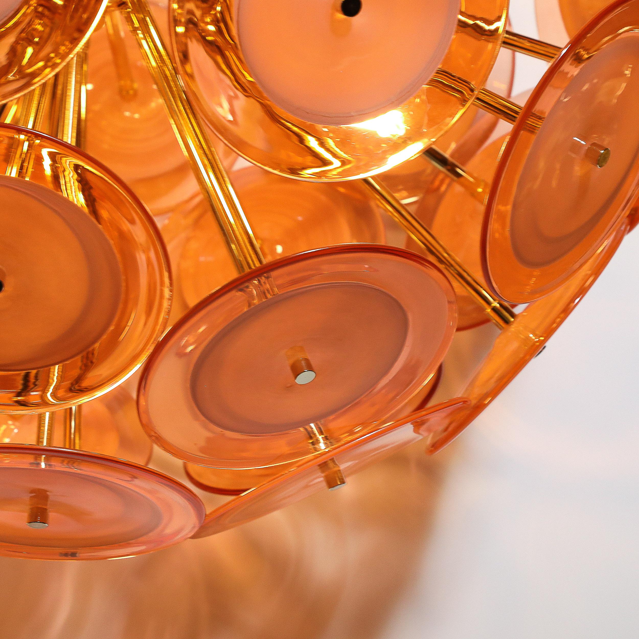 Lustre moderniste à disques en verre de Murano soufflé à la main en abricot fumé en vente 2