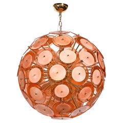 Modernist Hand-Blown Murano Glass Disk Sputnik Chandelier in Smoked Apricot