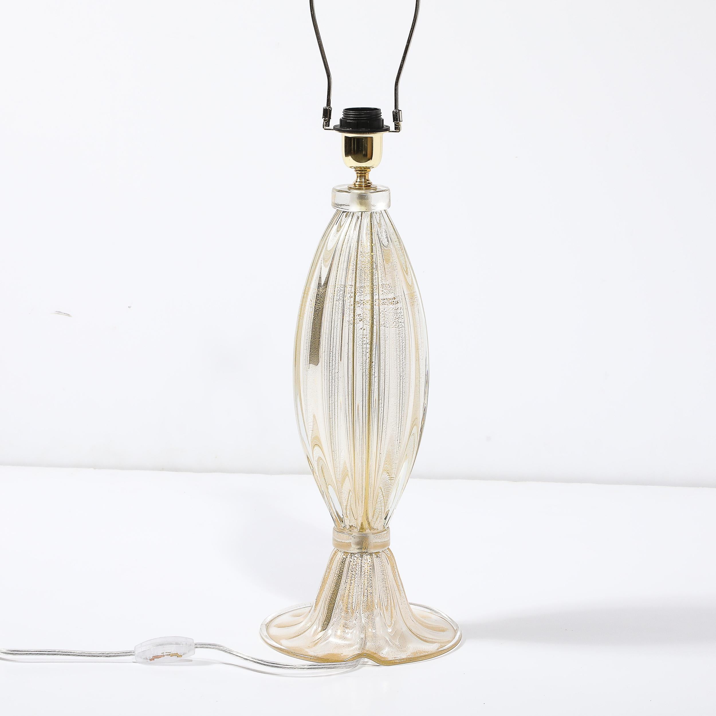 Modernist Hand-Blown Murano Glass Fluted Table Lamps W/ 24K Gold Fleck Detailing 5