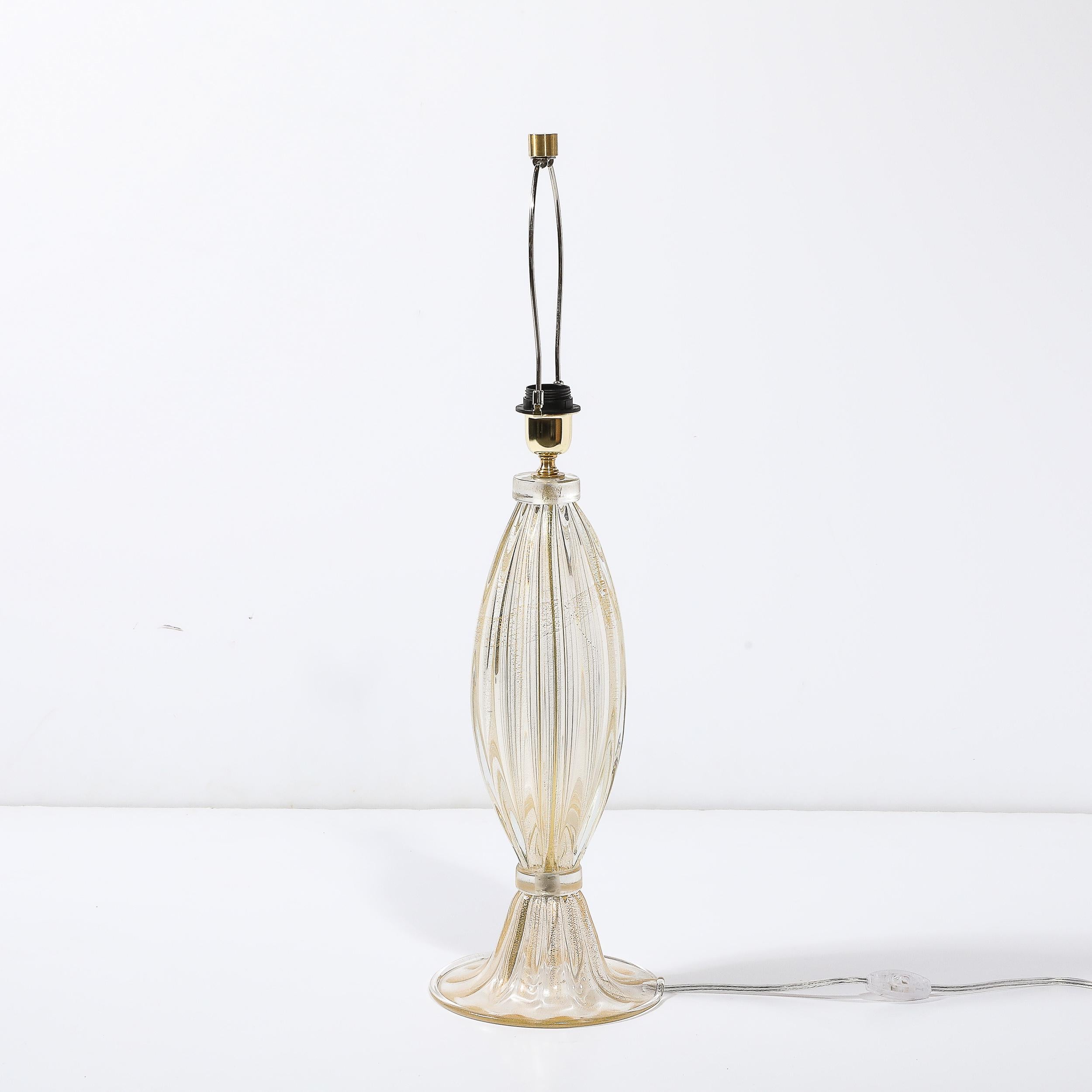 Modernist Hand-Blown Murano Glass Fluted Table Lamps W/ 24K Gold Fleck Detailing 6