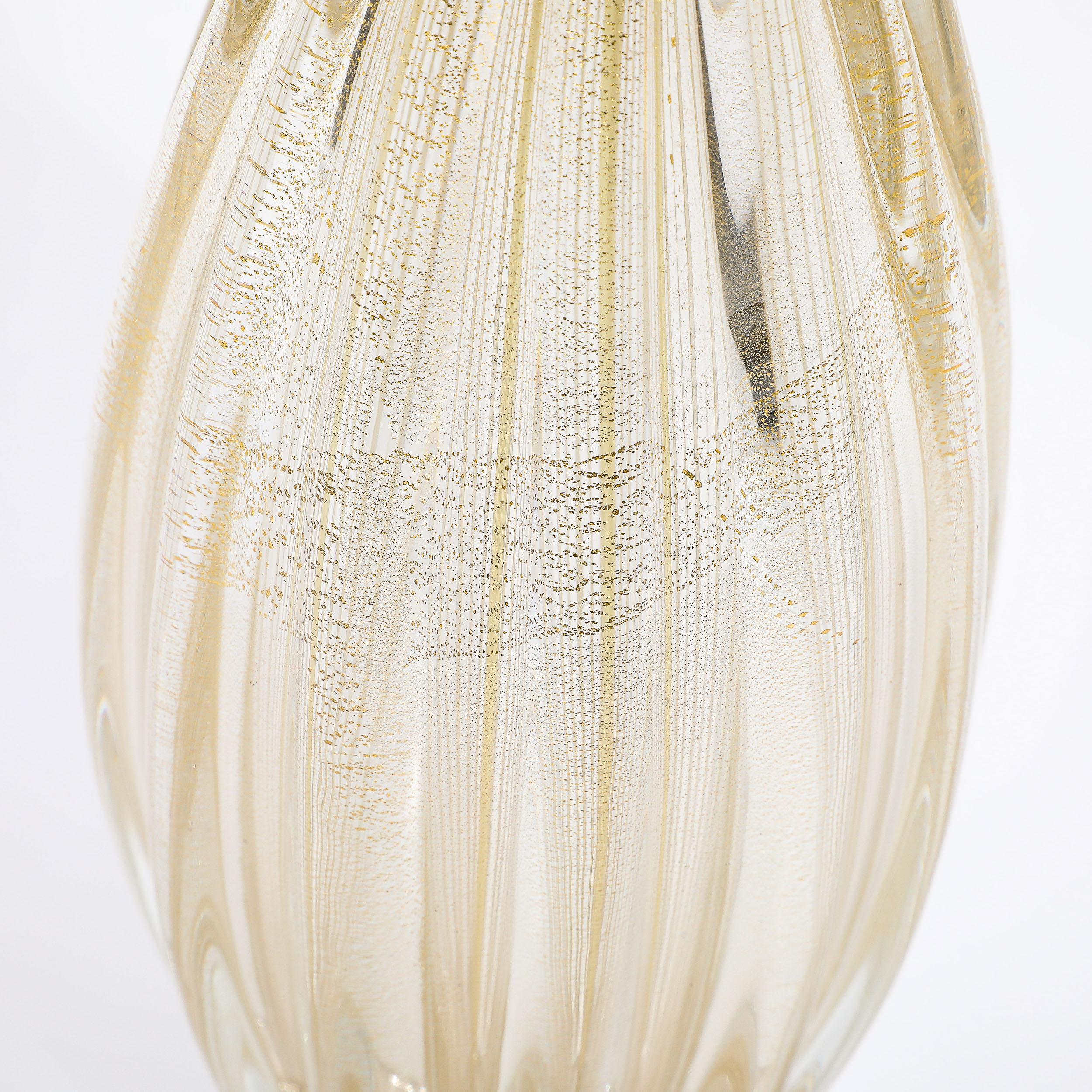 Modernist Hand-Blown Murano Glass Fluted Table Lamps W/ 24K Gold Fleck Detailing 7