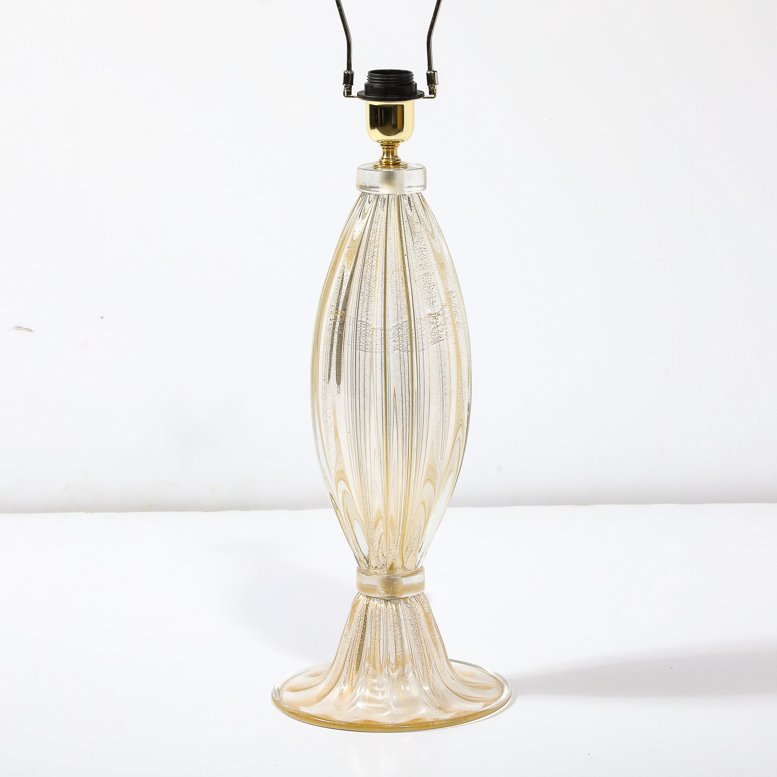 Contemporary Modernist Hand-Blown Murano Glass Fluted Table Lamps W/ 24K Gold Fleck Detailing