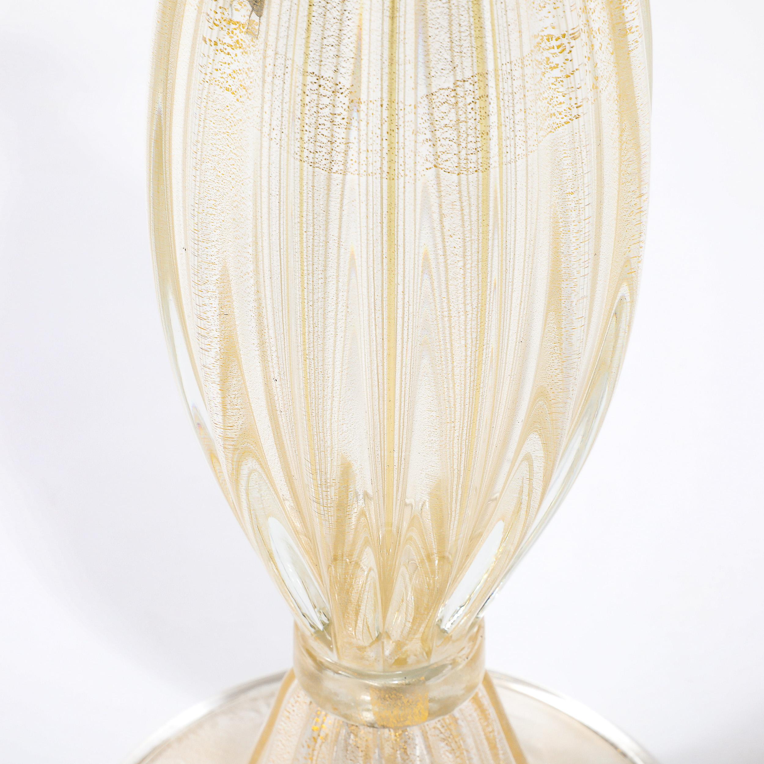 Modernist Hand-Blown Murano Glass Fluted Table Lamps W/ 24K Gold Fleck Detailing 2