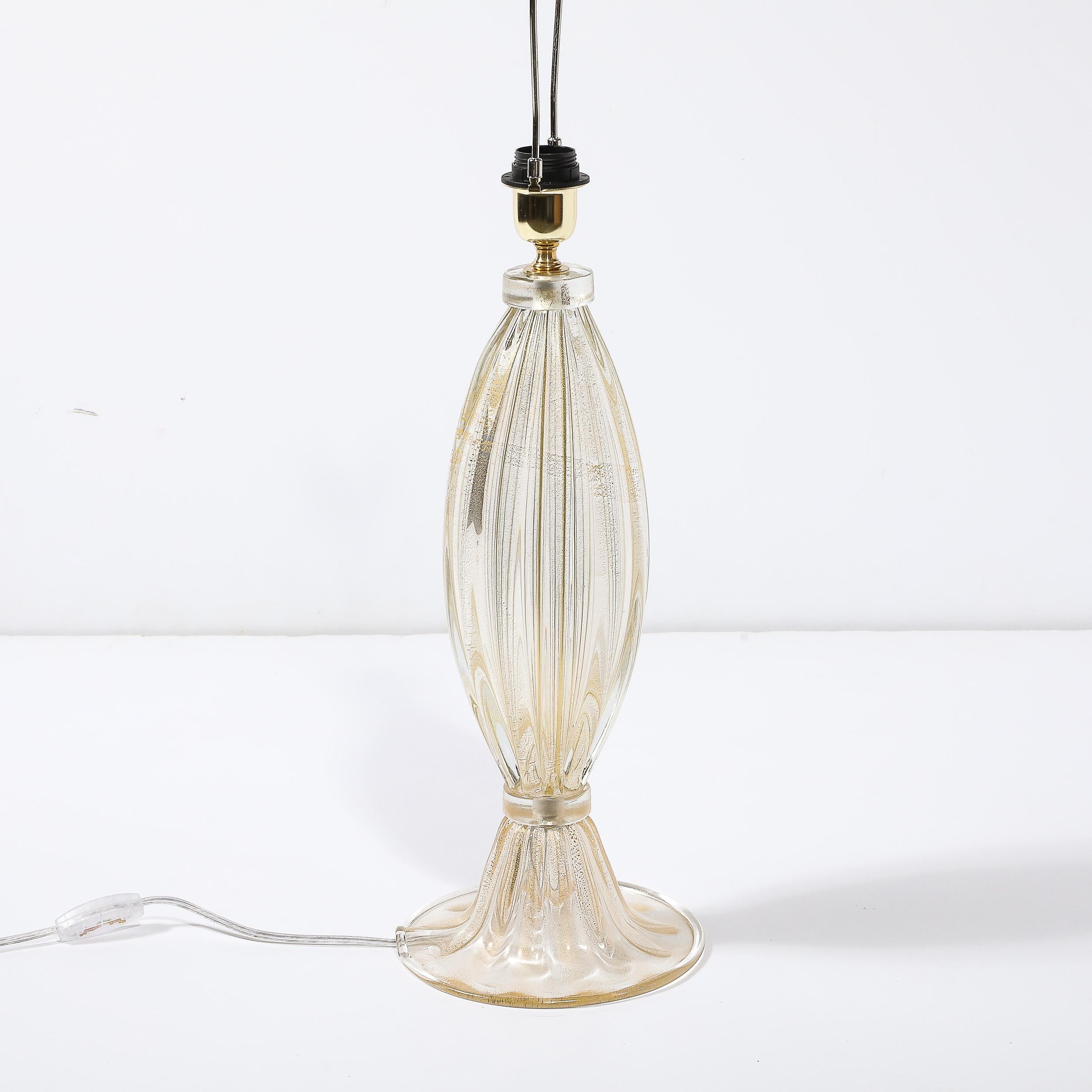 Modernist Hand-Blown Murano Glass Fluted Table Lamps W/ 24K Gold Fleck Detailing 3