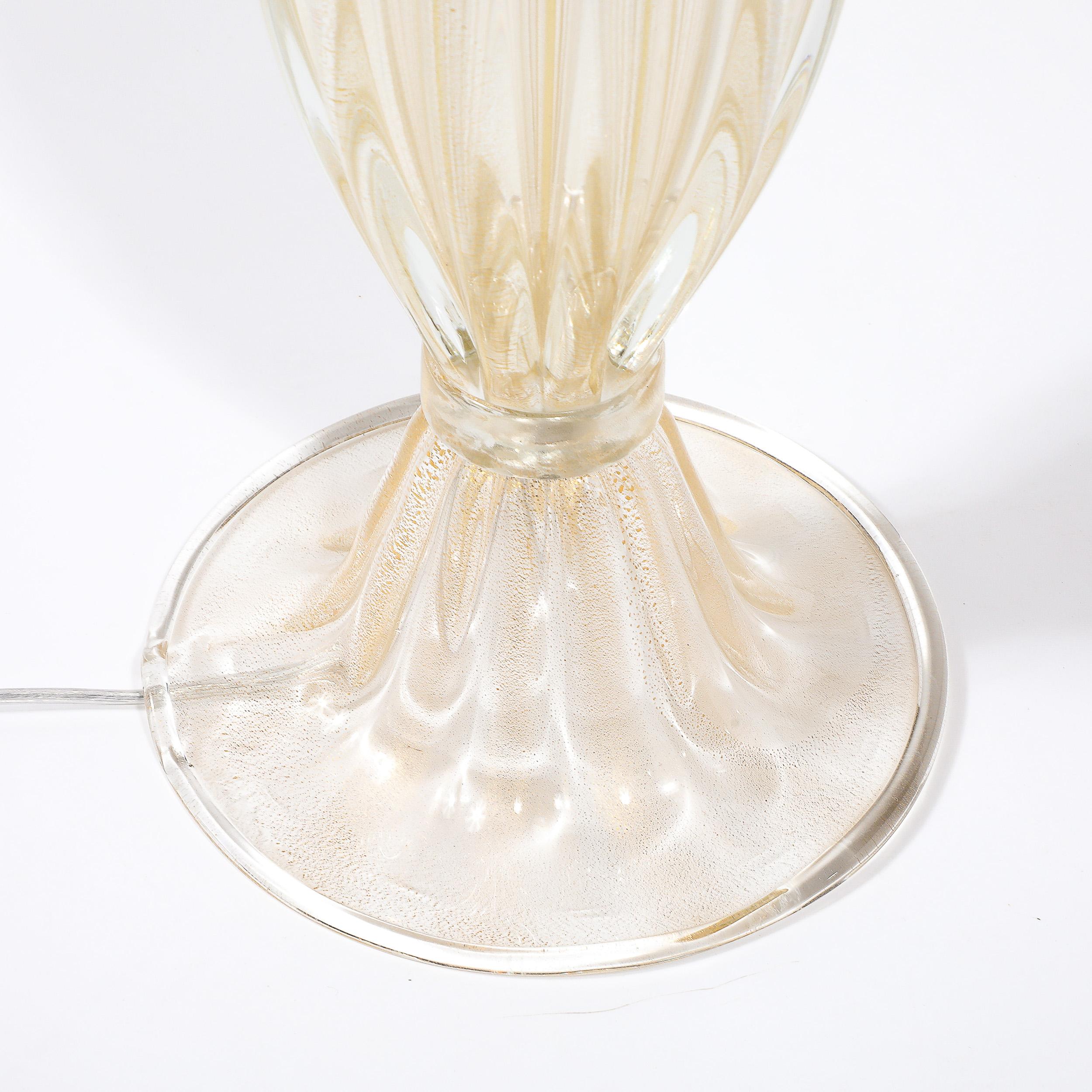 Modernist Hand-Blown Murano Glass Fluted Table Lamps W/ 24K Gold Fleck Detailing 4