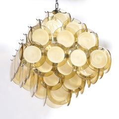 Modernistischer mundgeblasener Murano-Glas-Kronleuchter in Form einer Pagode in Citrin-Farbton