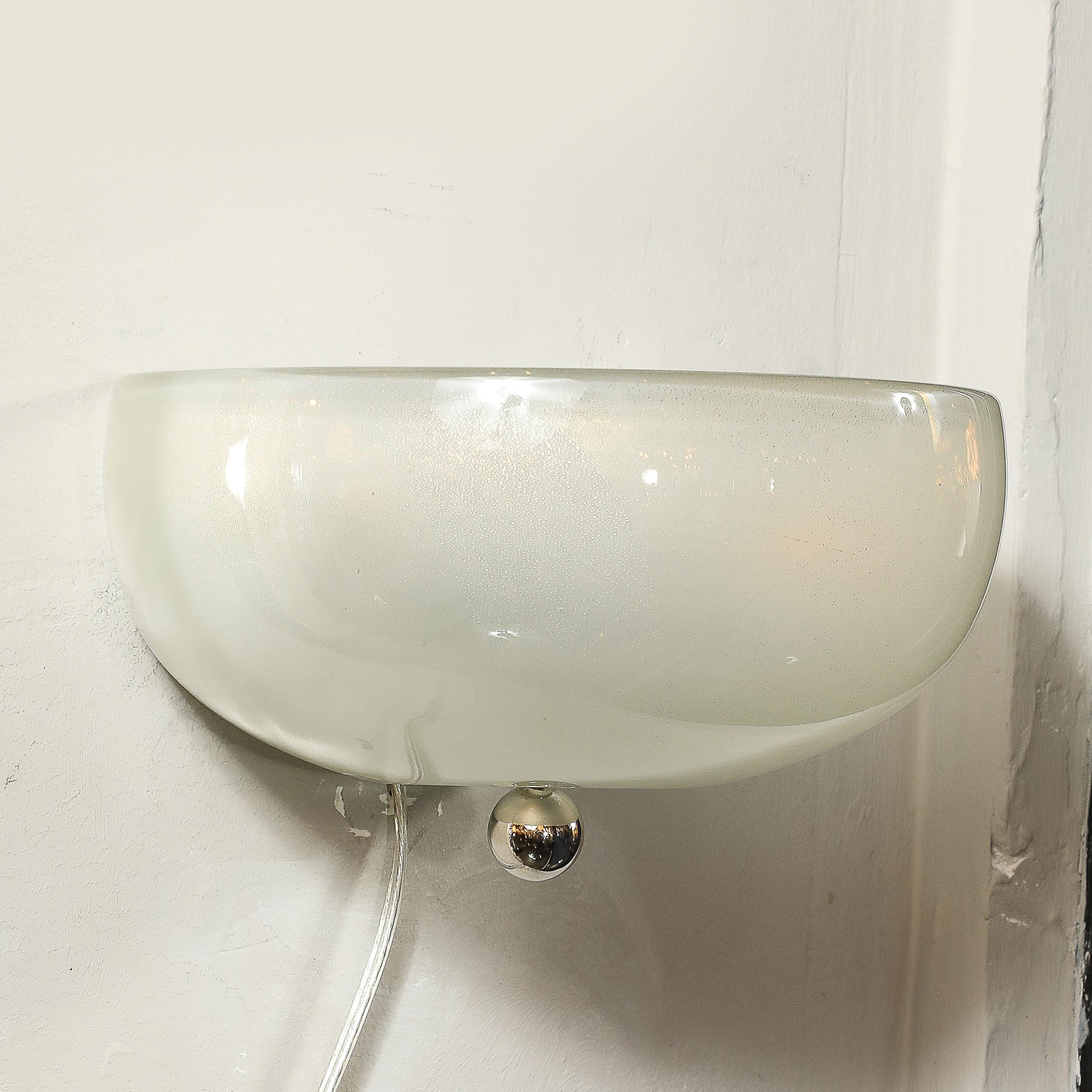Modernist Hand-Blown Murano Glass Sconce in 24Karat White Gold Flecks For Sale 4