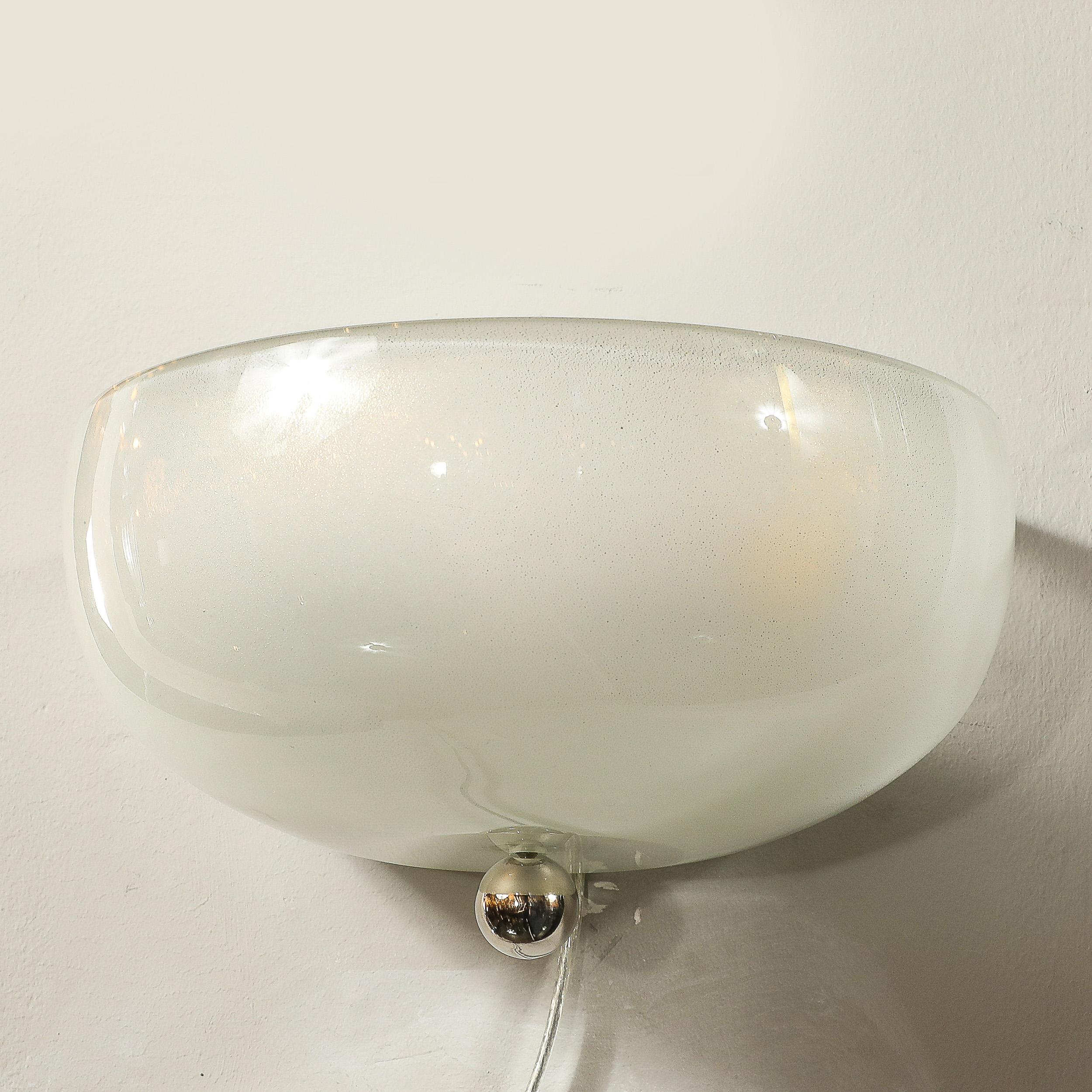 Modernist Hand-Blown Murano Glass Sconce in 24Karat White Gold Flecks For Sale 6