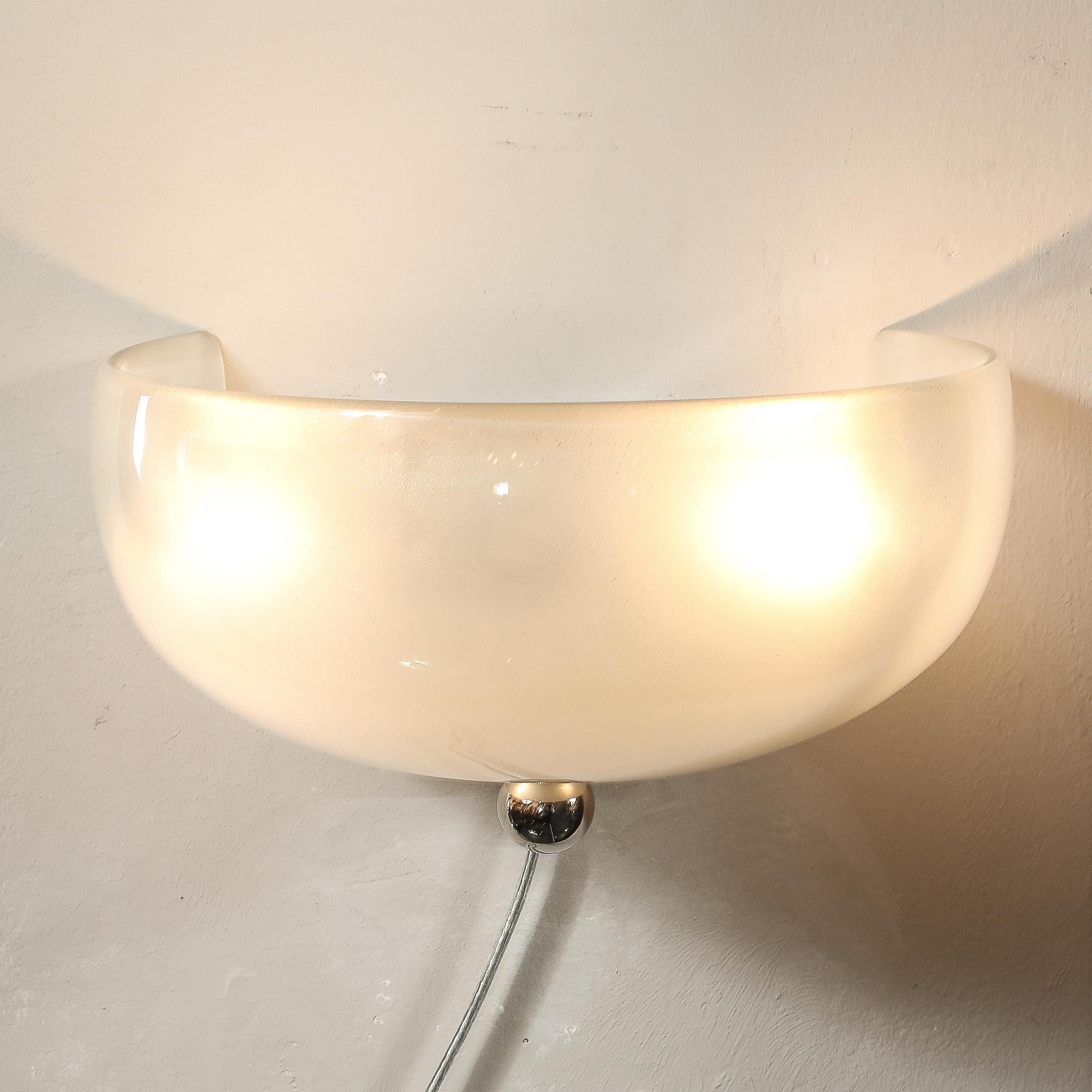 20th Century Modernist Hand-Blown Murano Glass Sconce in 24Karat White Gold Flecks For Sale