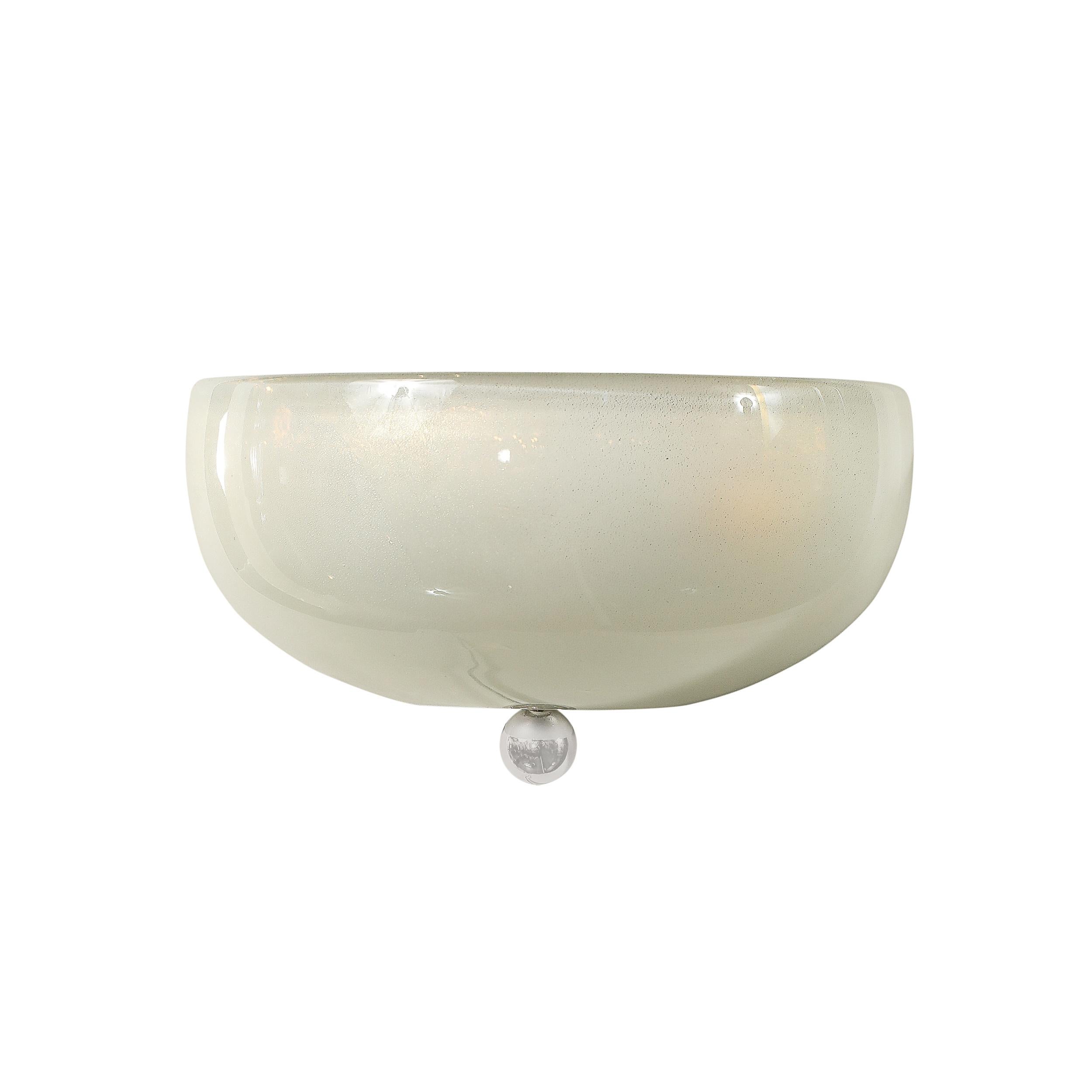 Italian Modernist Hand-Blown Murano Glass Sconce in 24Karat White Gold Flecks For Sale