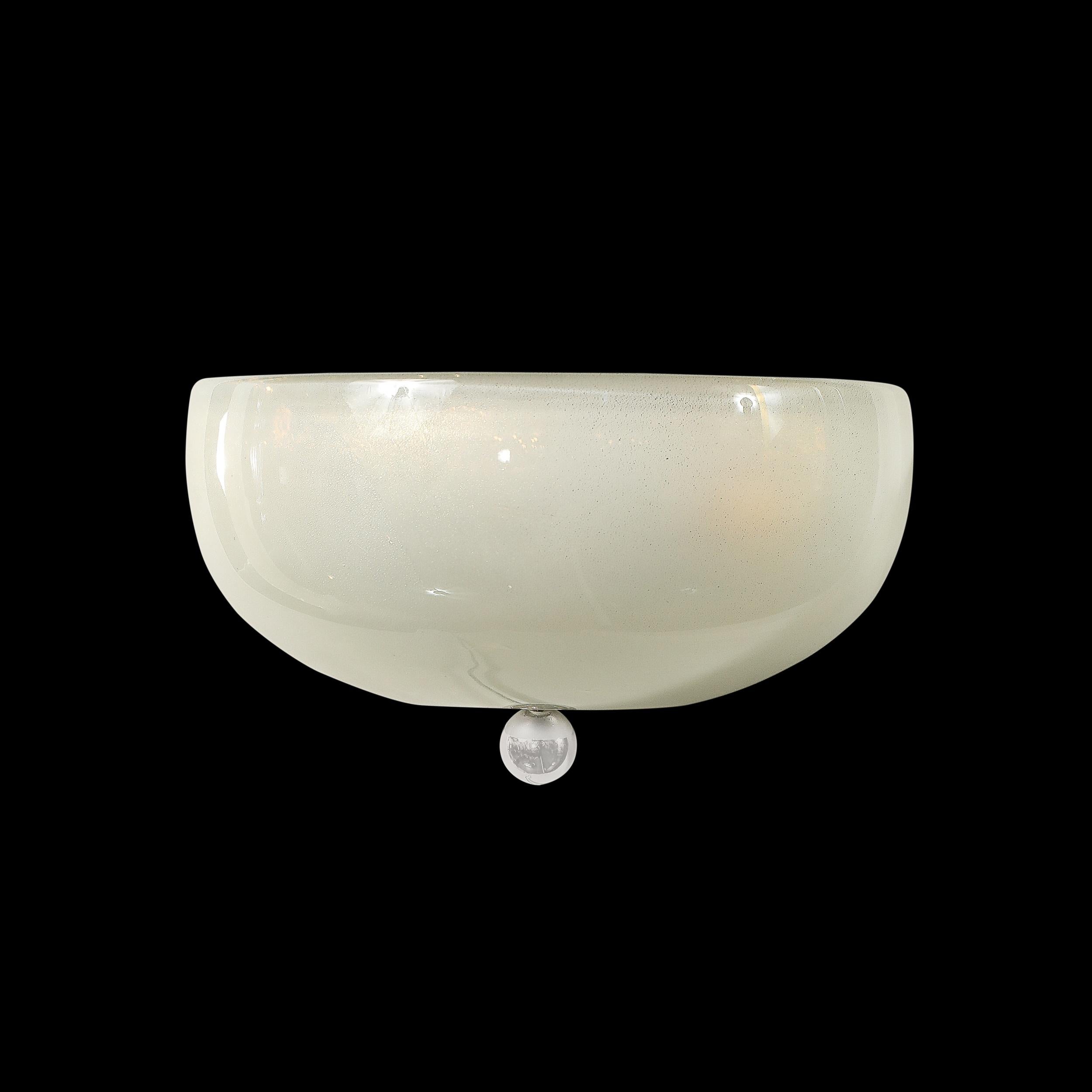 Modernist Hand-Blown Murano Glass Sconce in 24Karat White Gold Flecks In Excellent Condition For Sale In New York, NY