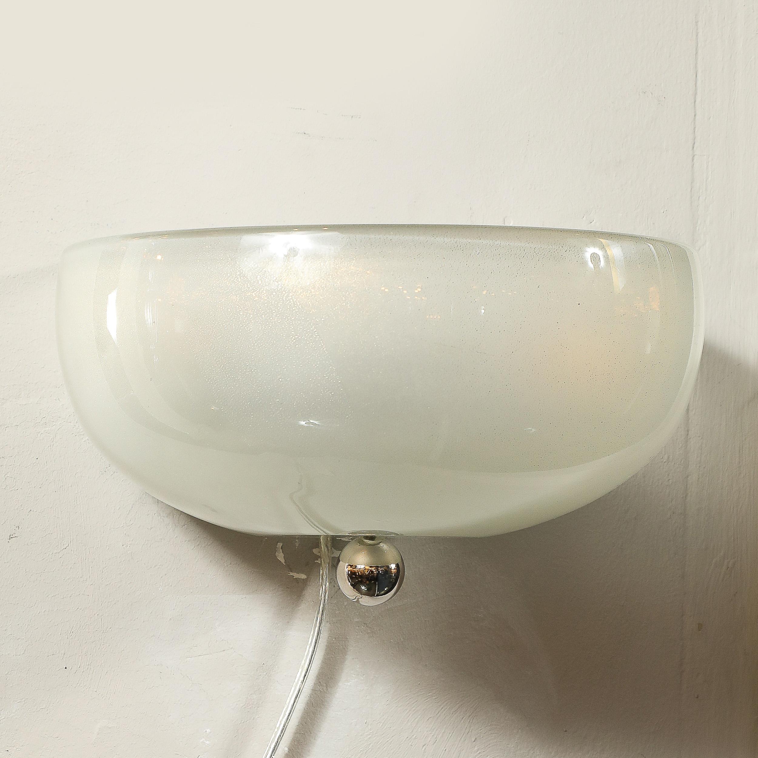 Modernist Hand-Blown Murano Glass Sconce in 24Karat White Gold Flecks For Sale 3