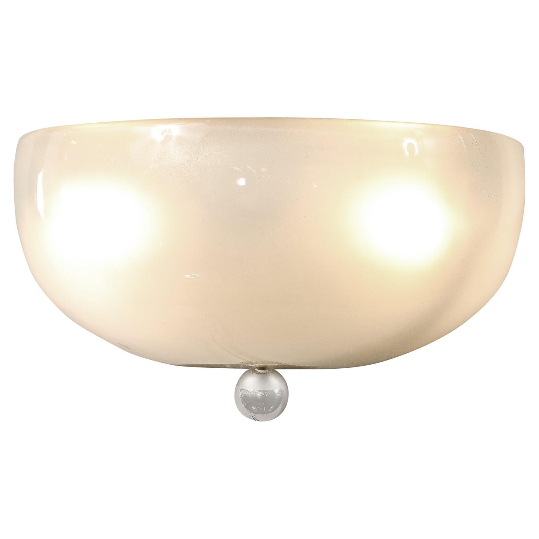 Modernist Hand-Blown Murano Glass Sconce in 24Karat White Gold Flecks