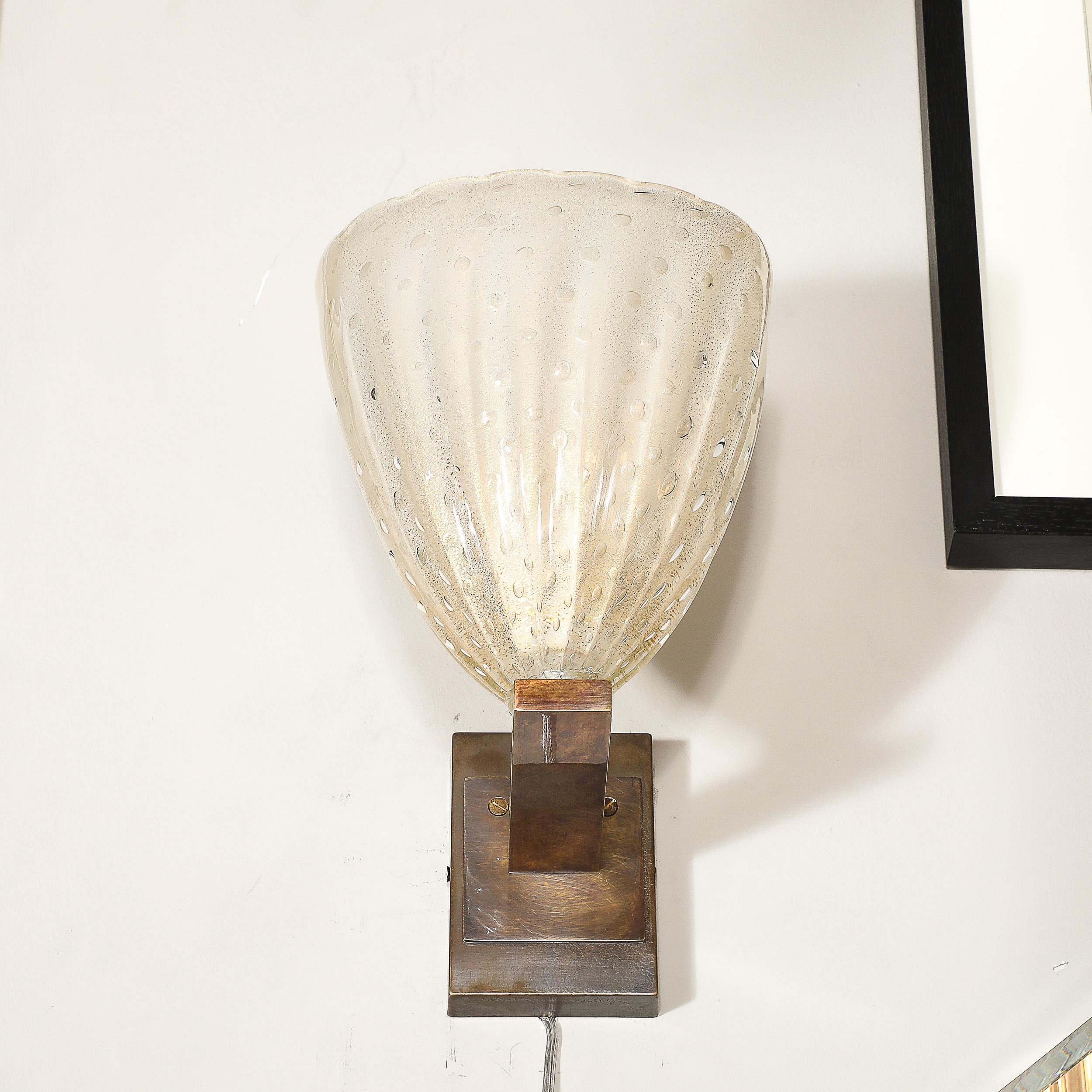 Modernist Hand-Blown Murano Glass Sconces in Opalene Glass with 24 Karat Gold in vendita 8