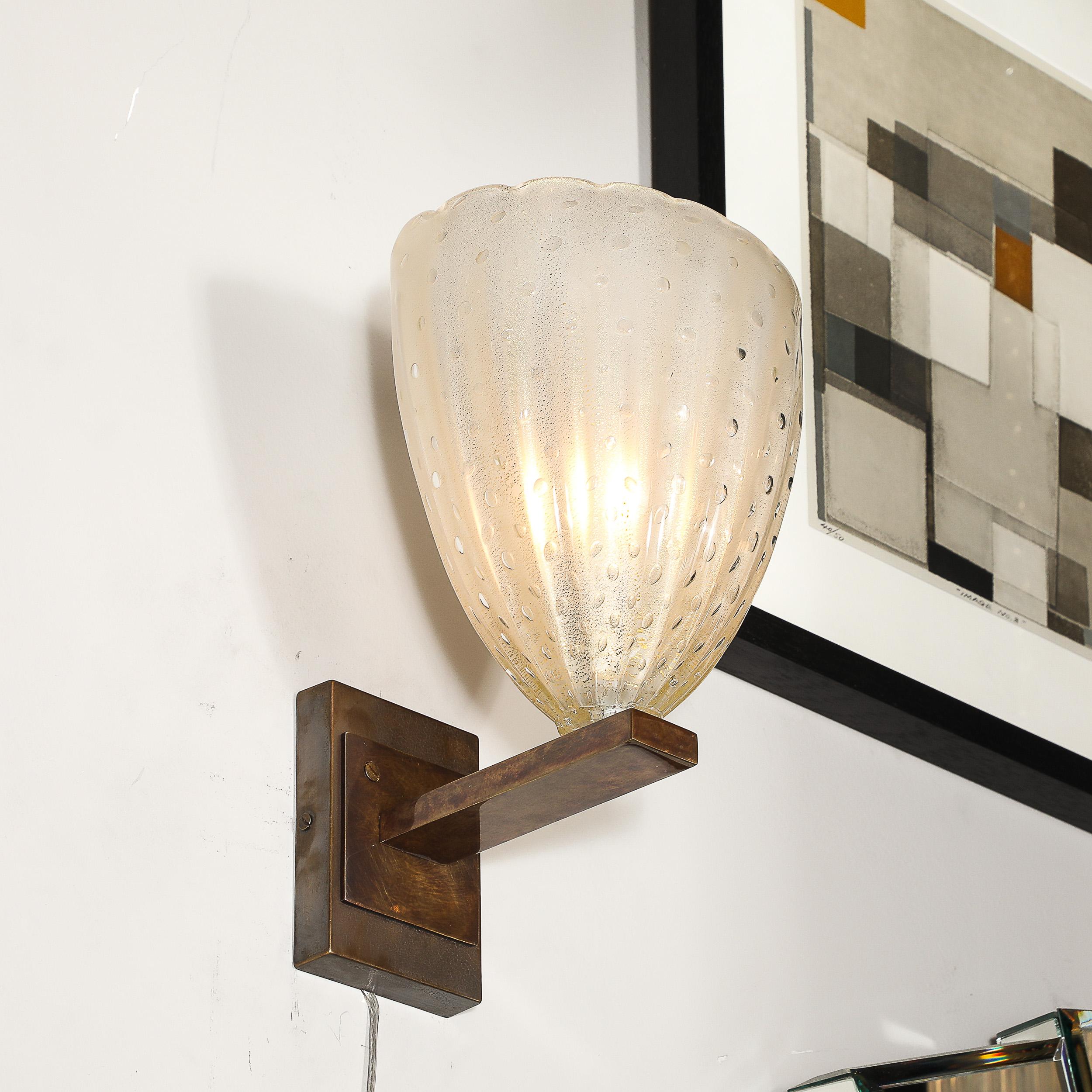 Oro Modernist Hand-Blown Murano Glass Sconces in Opalene Glass with 24 Karat Gold in vendita