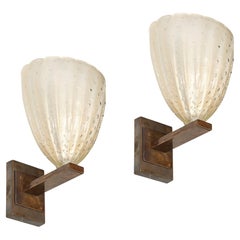 Modernist Hand-Blown Murano Glass Sconces in Opalene Glass with 24 Karat Gold