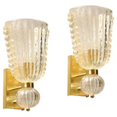 Appliques modernistes en verre de Murano soufflé à la main avec détails à volants et touches d'or 24 carats