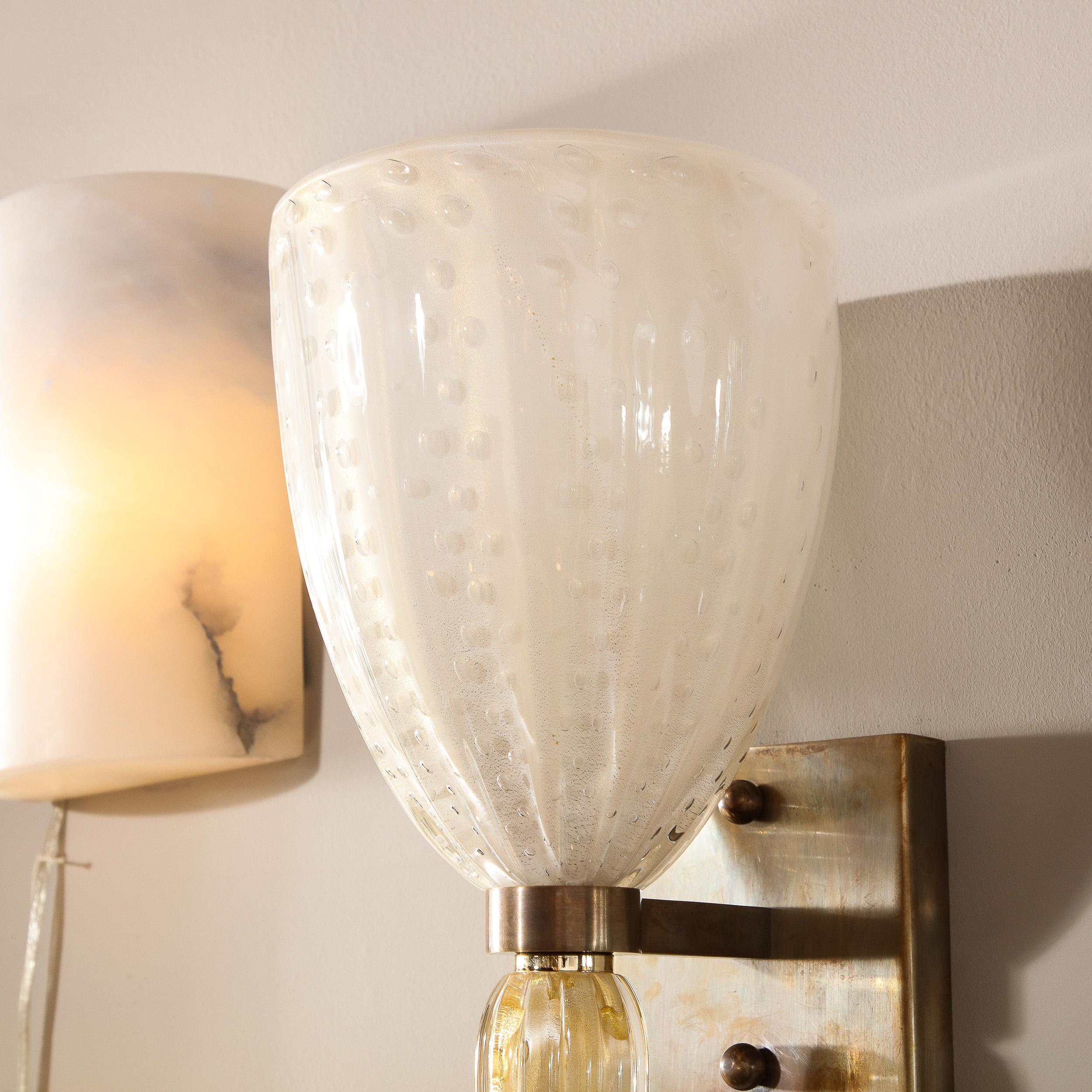 Modernist Hand-Blown Murano Glass Sconces with Murines & 24K Gold Flecks  For Sale 6