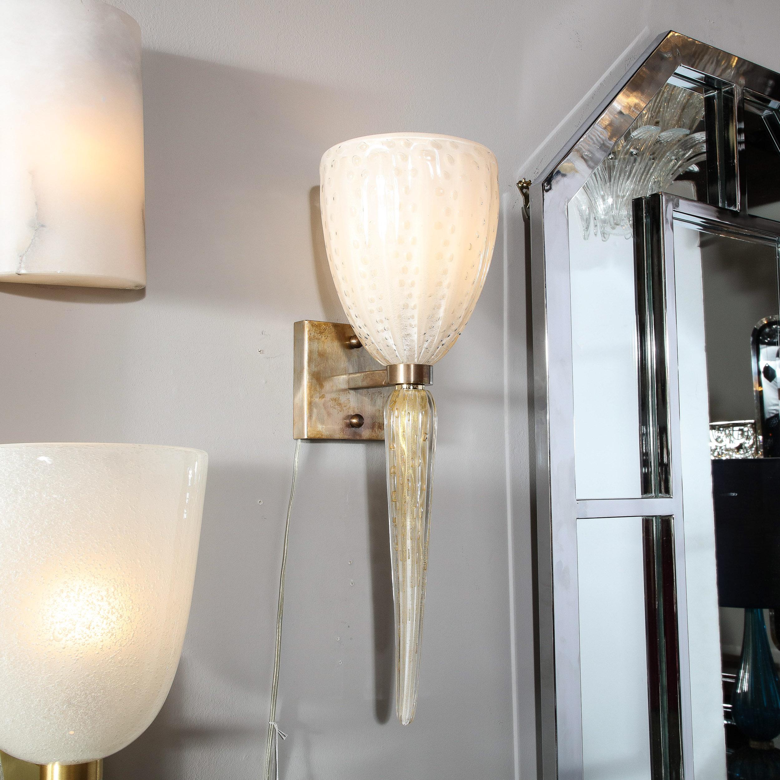 Italian Modernist Hand-Blown Murano Glass Sconces with Murines & 24K Gold Flecks  For Sale