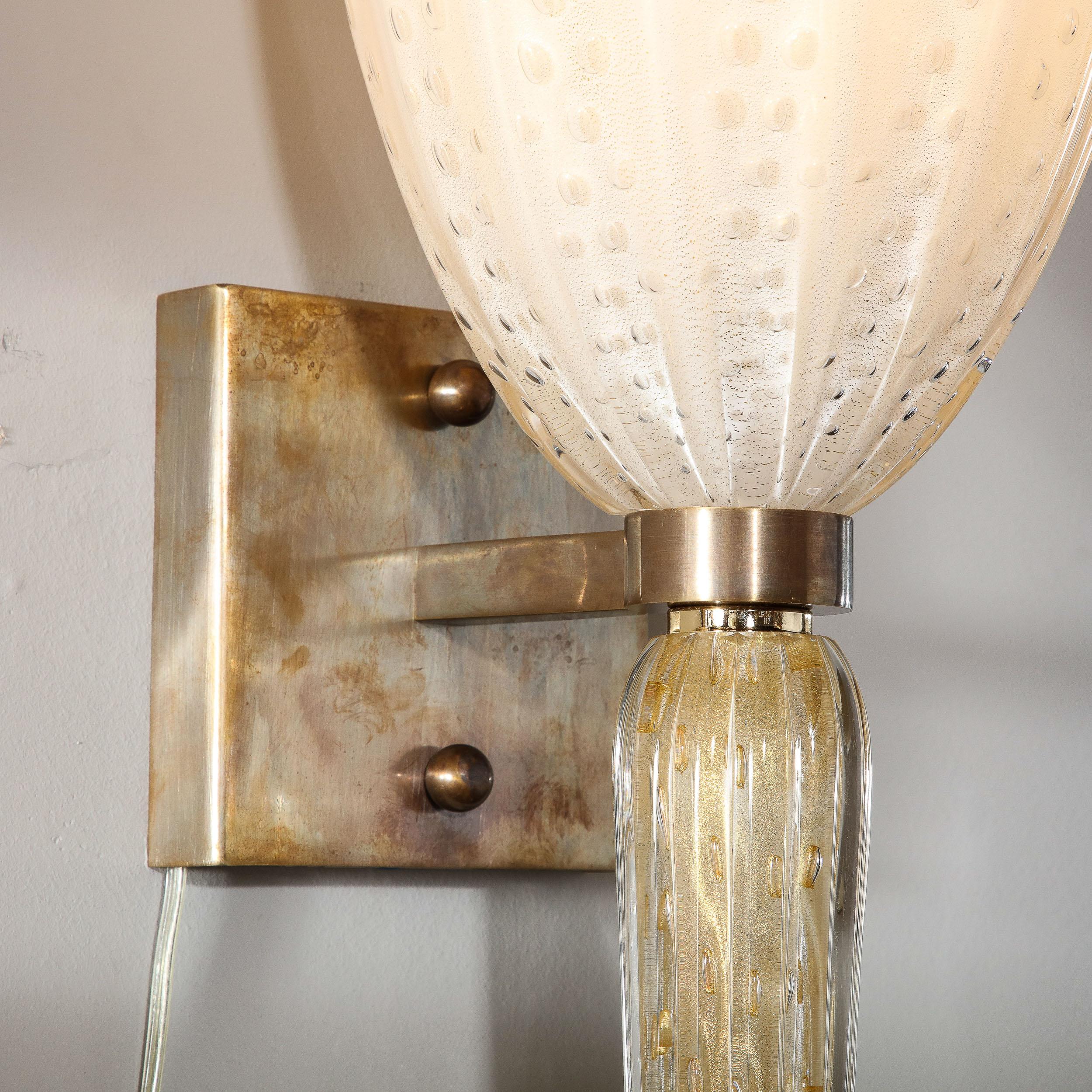 Contemporary Modernist Hand-Blown Murano Glass Sconces with Murines & 24K Gold Flecks  For Sale