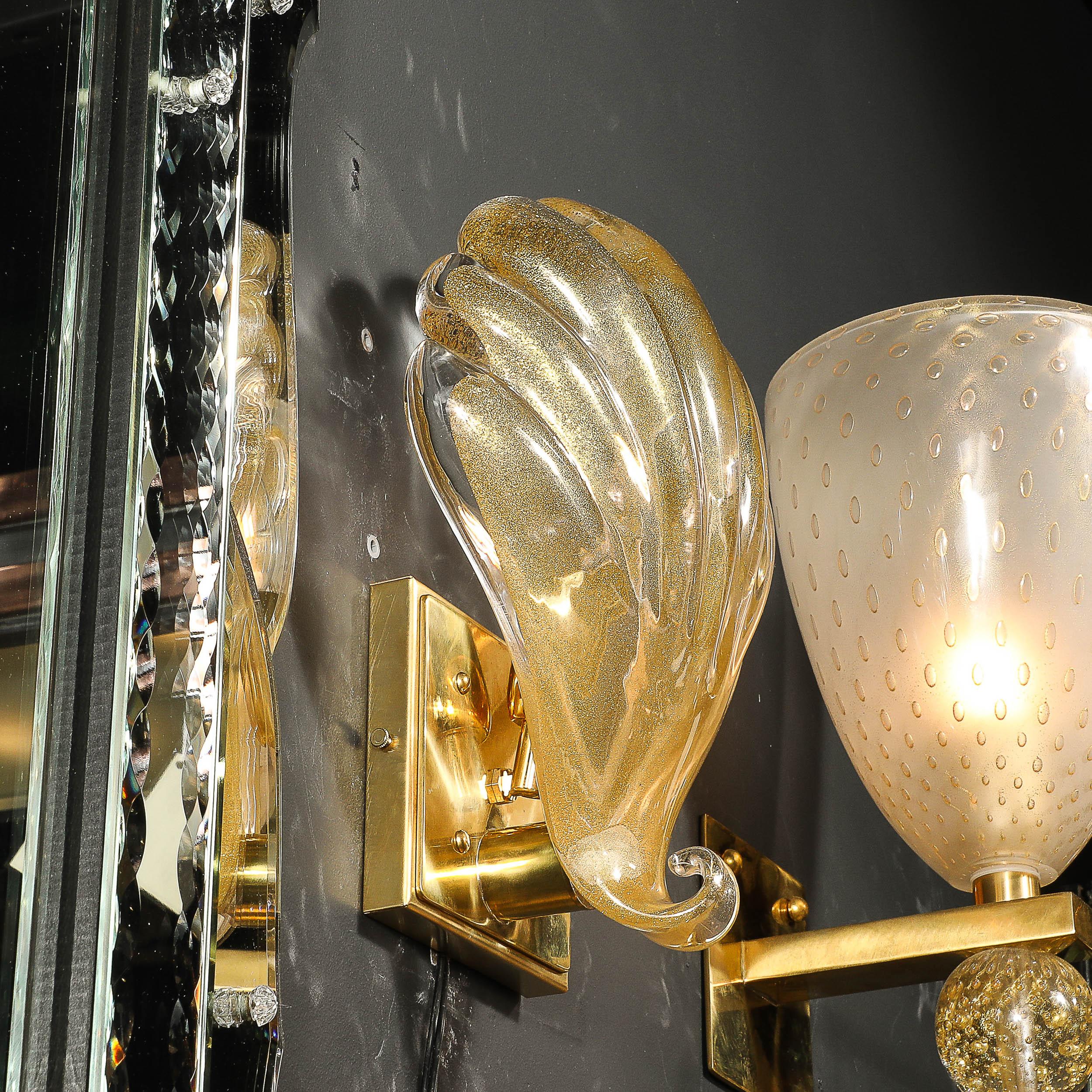 Modernist Hand-blown Murano Glass Shell Form Sconces W/ 24 Karat Gold Flecks For Sale 4