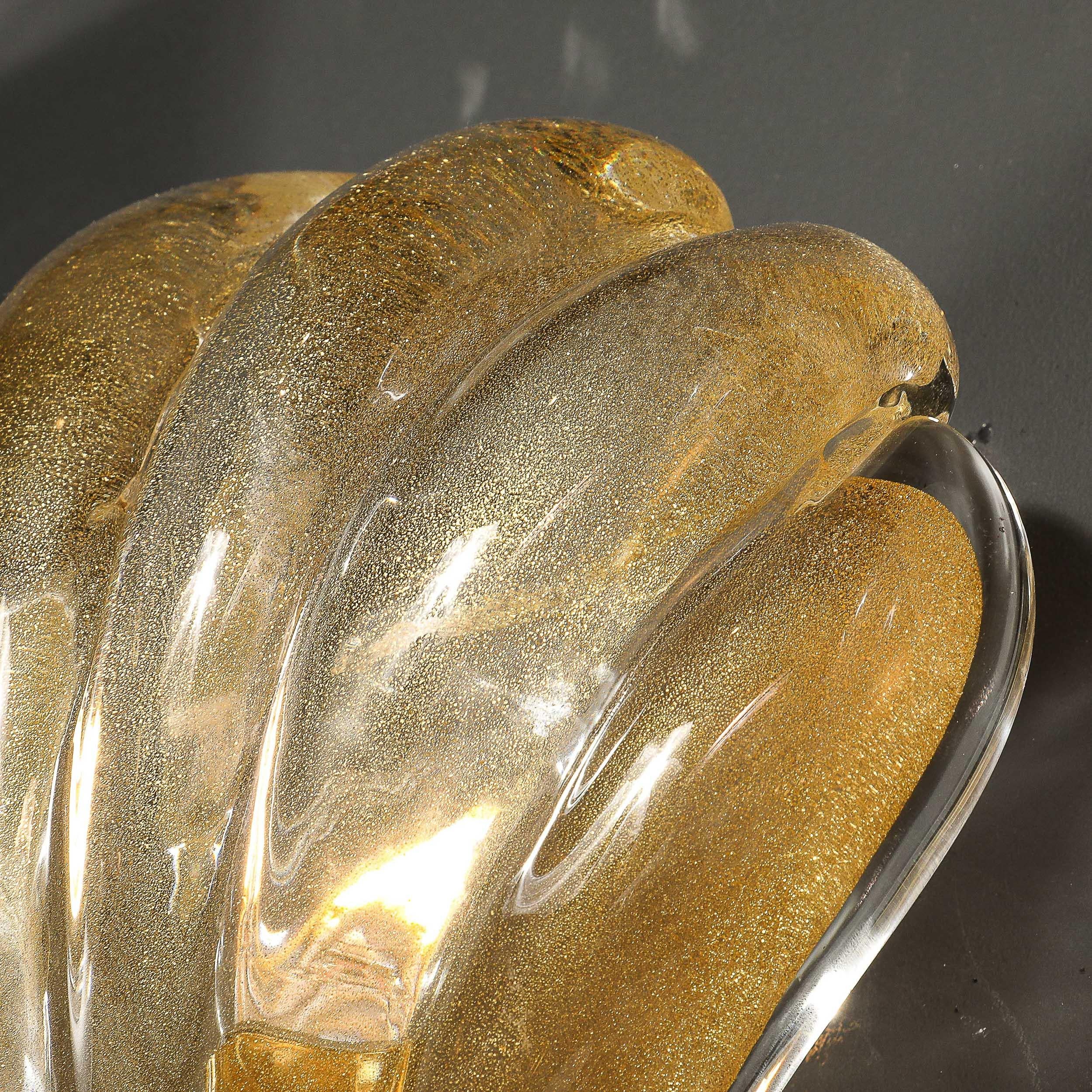 Modernist Hand-blown Murano Glass Shell Form Sconces W/ 24 Karat Gold Flecks For Sale 6