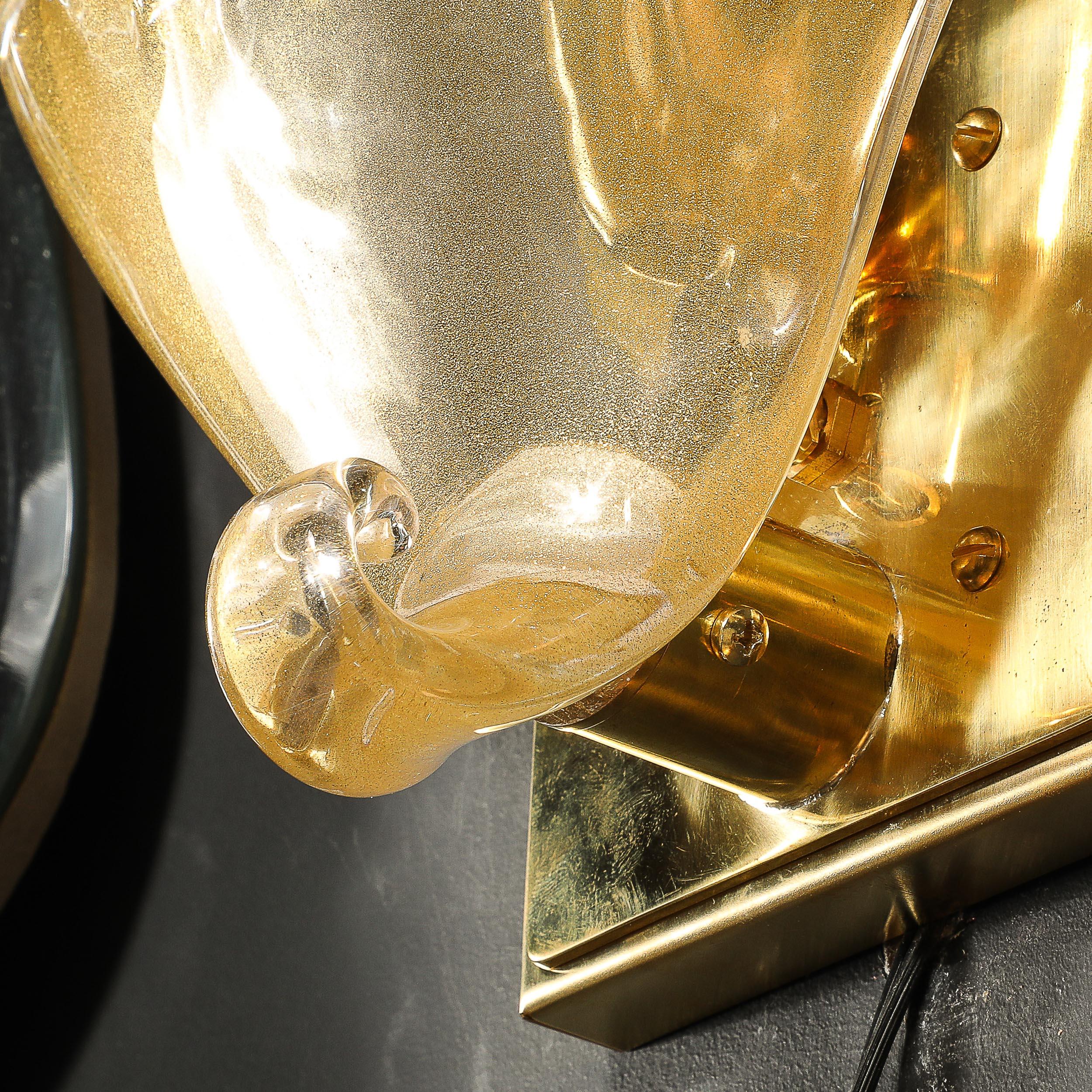 Modernist Hand-blown Murano Glass Shell Form Sconces W/ 24 Karat Gold Flecks For Sale 7