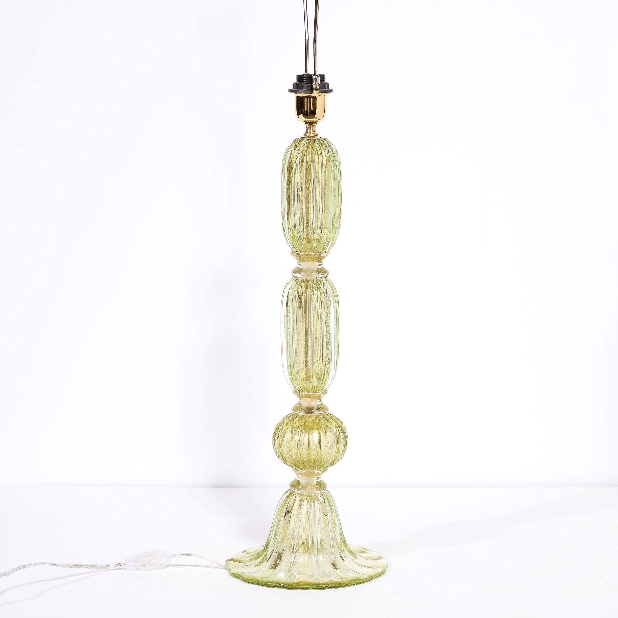 Modernist Hand-Blown Murano Glass Table Lamp in Peridot w/ 24Karat Gold Flecks For Sale 5