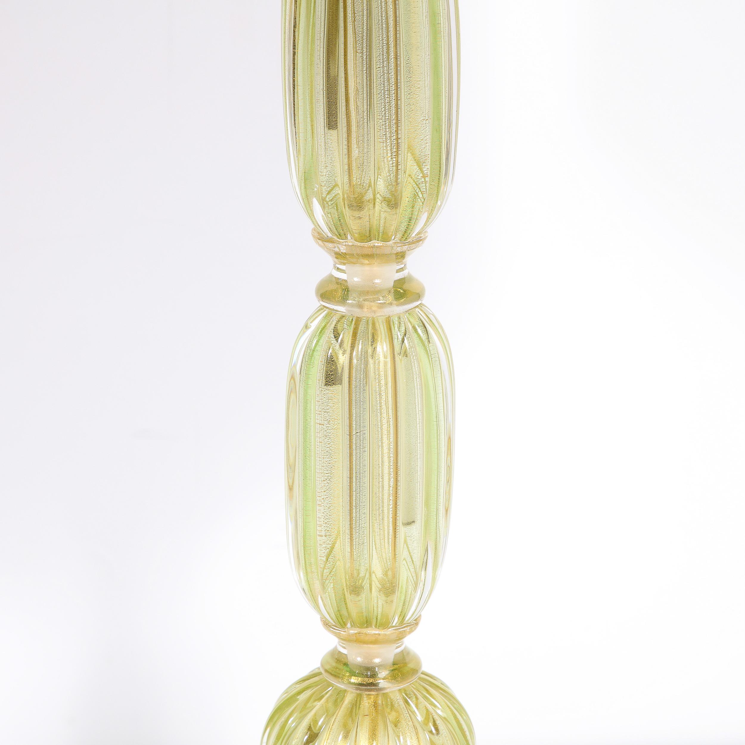 Contemporary Modernist Hand-Blown Murano Glass Table Lamp in Peridot w/ 24Karat Gold Flecks For Sale