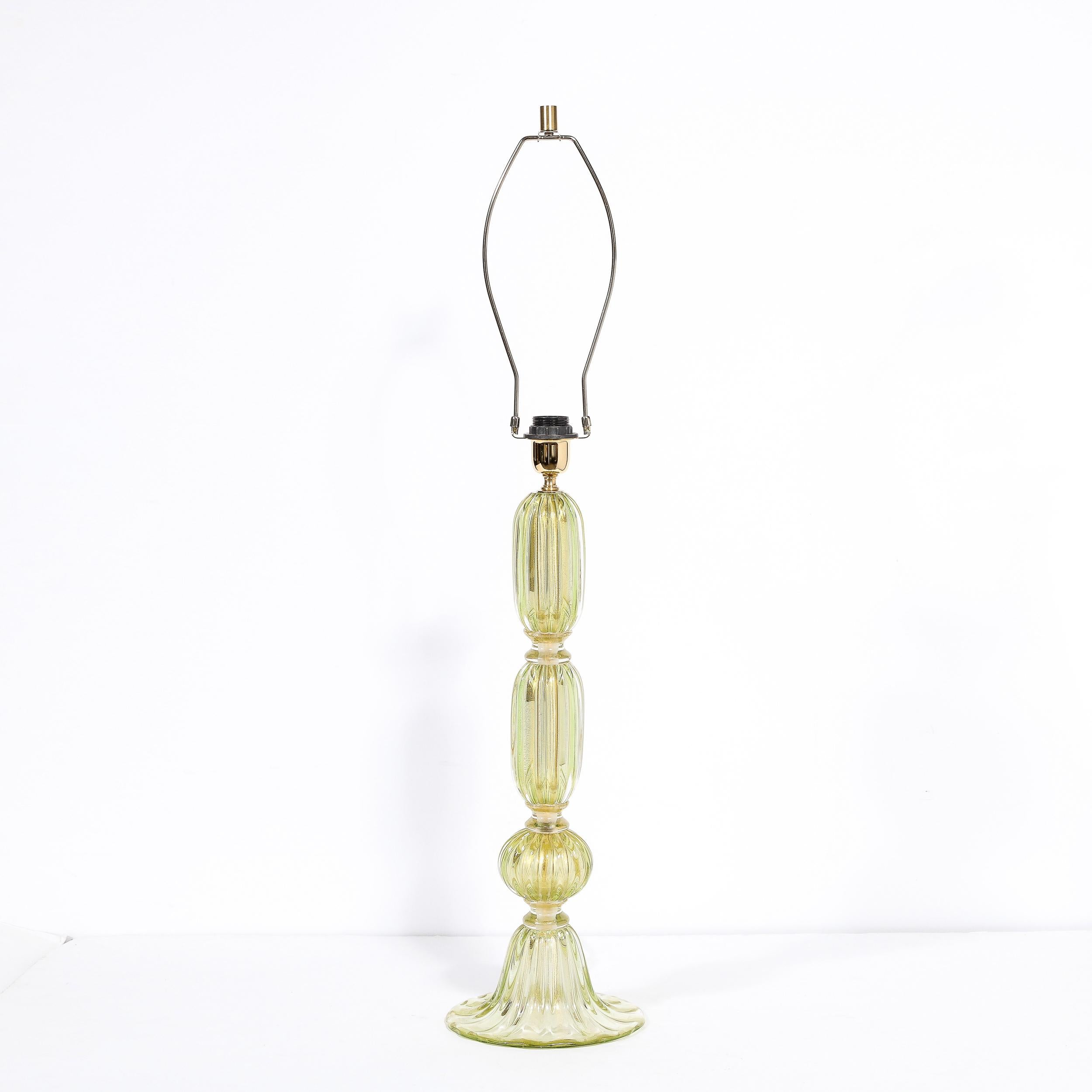Modernist Hand-Blown Murano Glass Table Lamp in Peridot w/ 24Karat Gold Flecks For Sale 1
