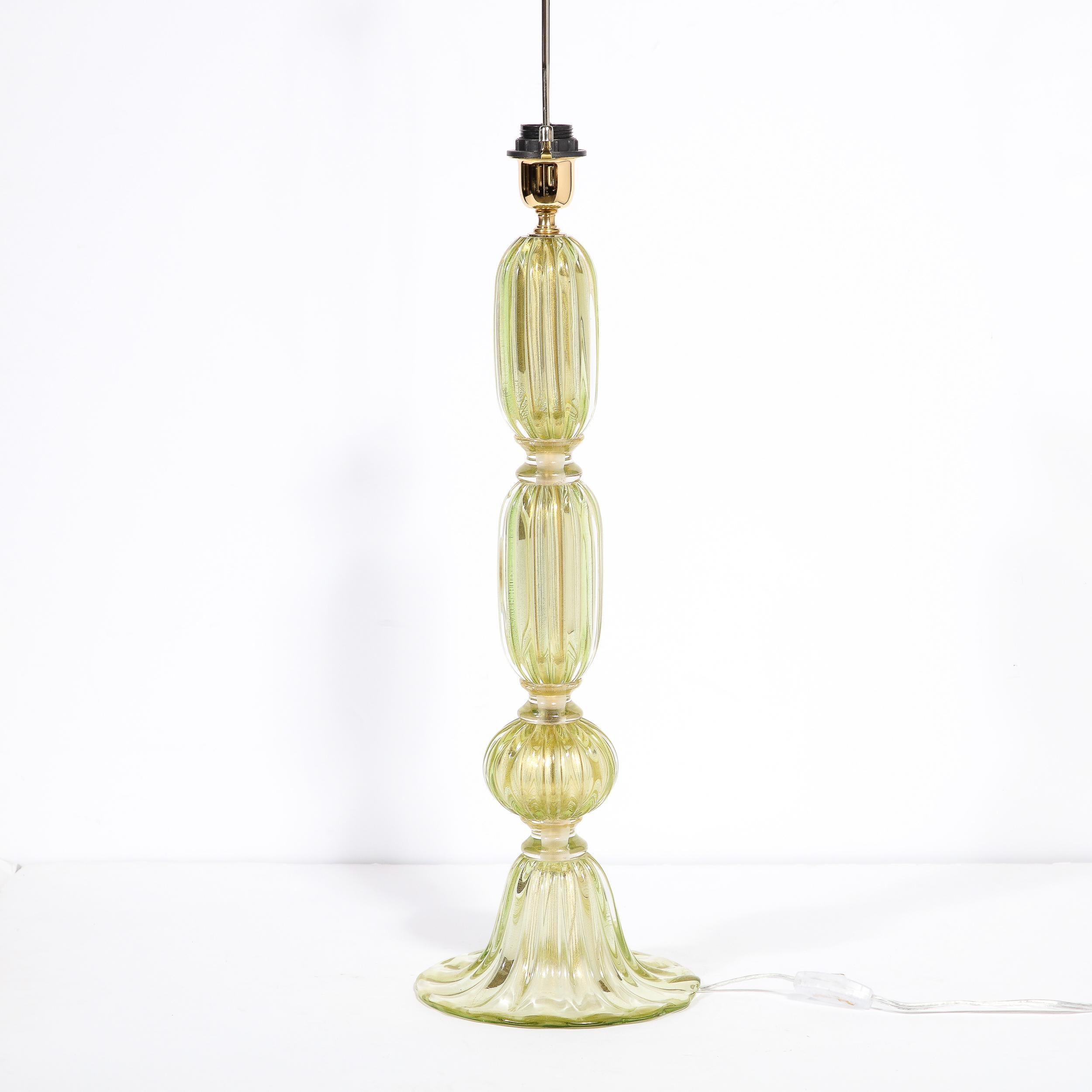 Modernist Hand-Blown Murano Glass Table Lamp in Peridot w/ 24Karat Gold Flecks For Sale 3