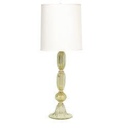 Modernist Hand-Blown Murano Glass Table Lamp in Peridot w/ 24Karat Gold Flecks