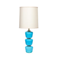 Modernist Hand-Blown Murano Glass Table Lamps in Cyan Blue with 24K Gold Flecks