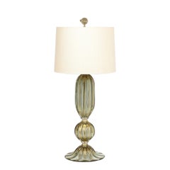 Modernistische mundgeblasene Muranoglas-Tischlampen aus Grüngold mit 24 Karat Goldflecken