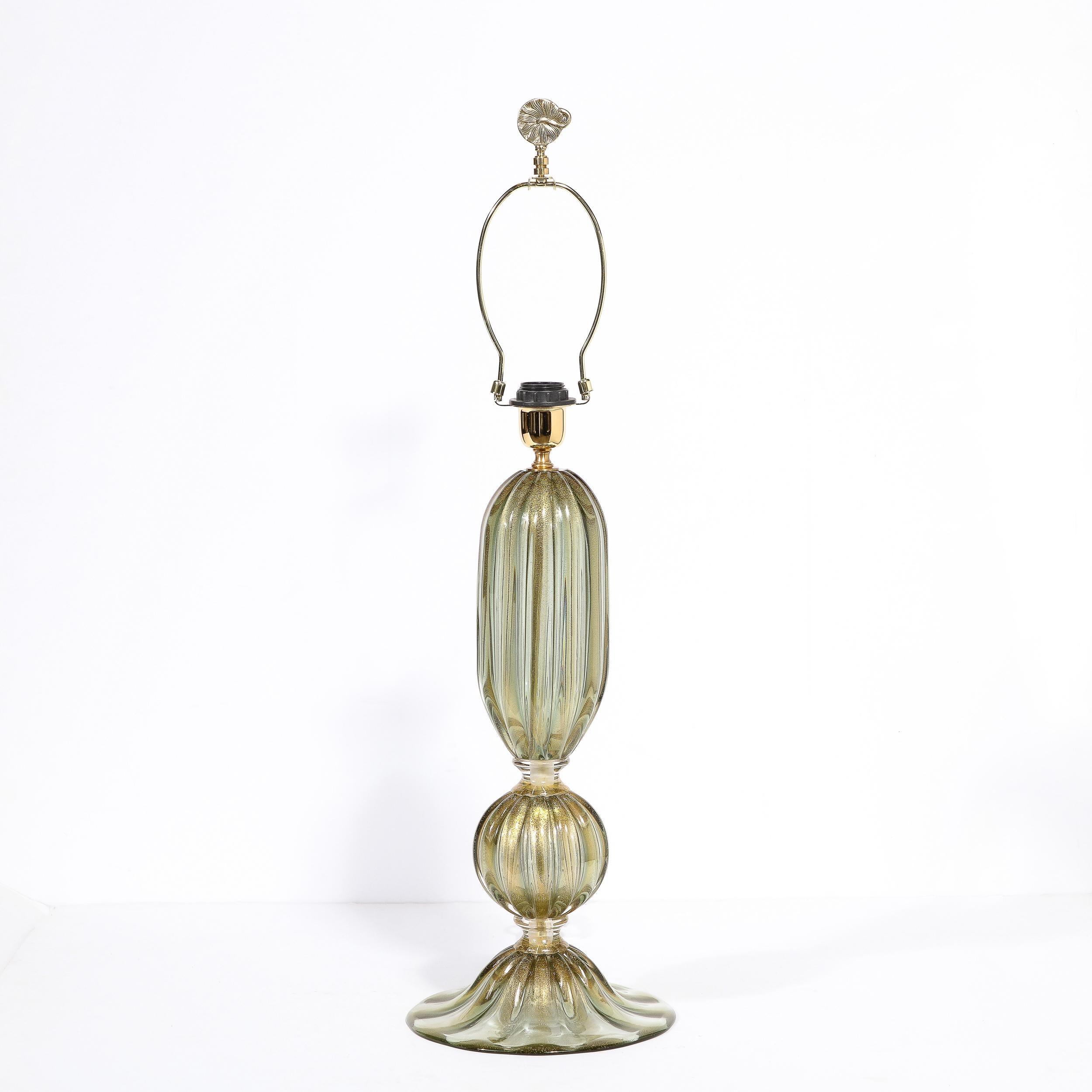 Lampes de bureau modernistes en verre de Murano soufflé à la main et or vert avec mouchetures d'or 24 carats en vente 1