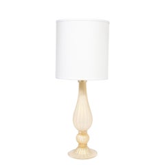 Modernist Hand-Blown Murano Glass Table Lamps in Pearl White w/ 24K Gold Flecks