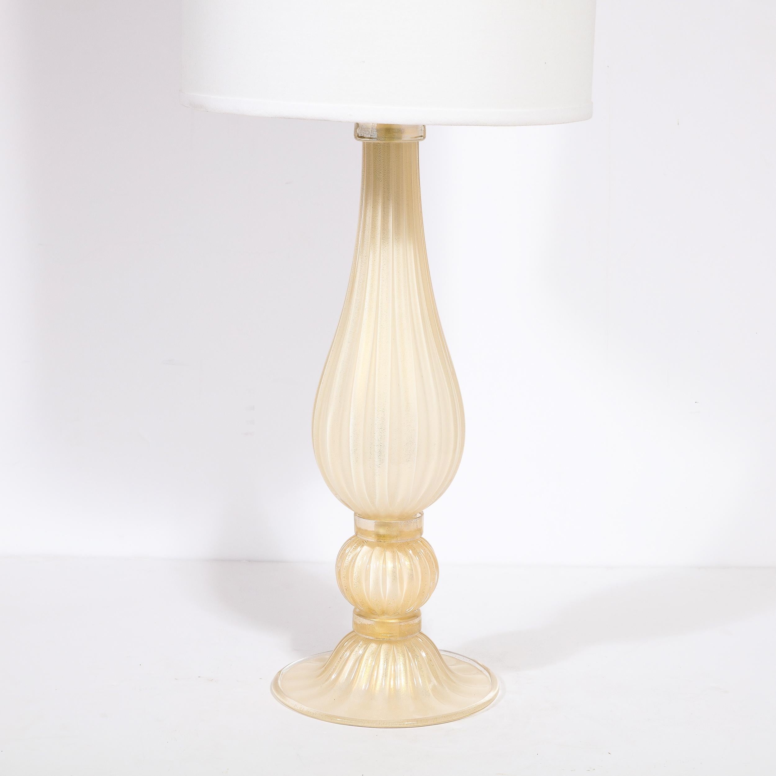 Italian Modernist Hand-Blown Murano Glass Table Lamps in Pearl White w/ 24K Gold Flecks For Sale